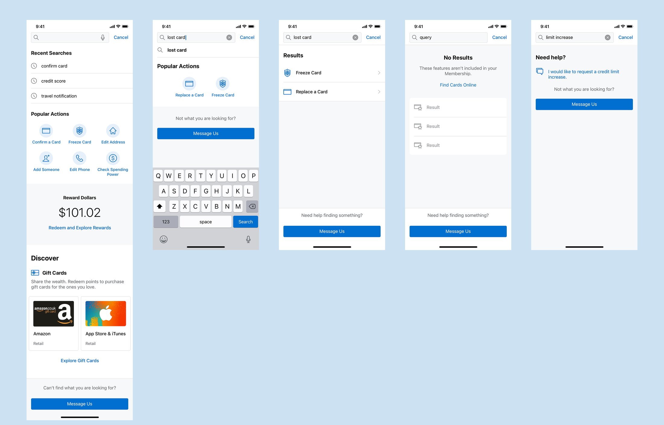 Early American Express mobile search concept screens