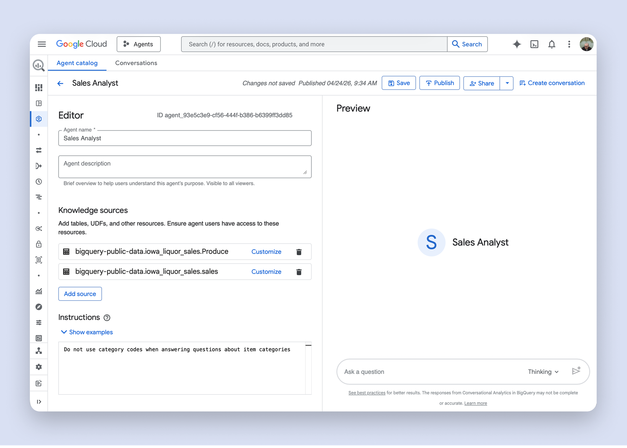 Agent builder form with basic information entered