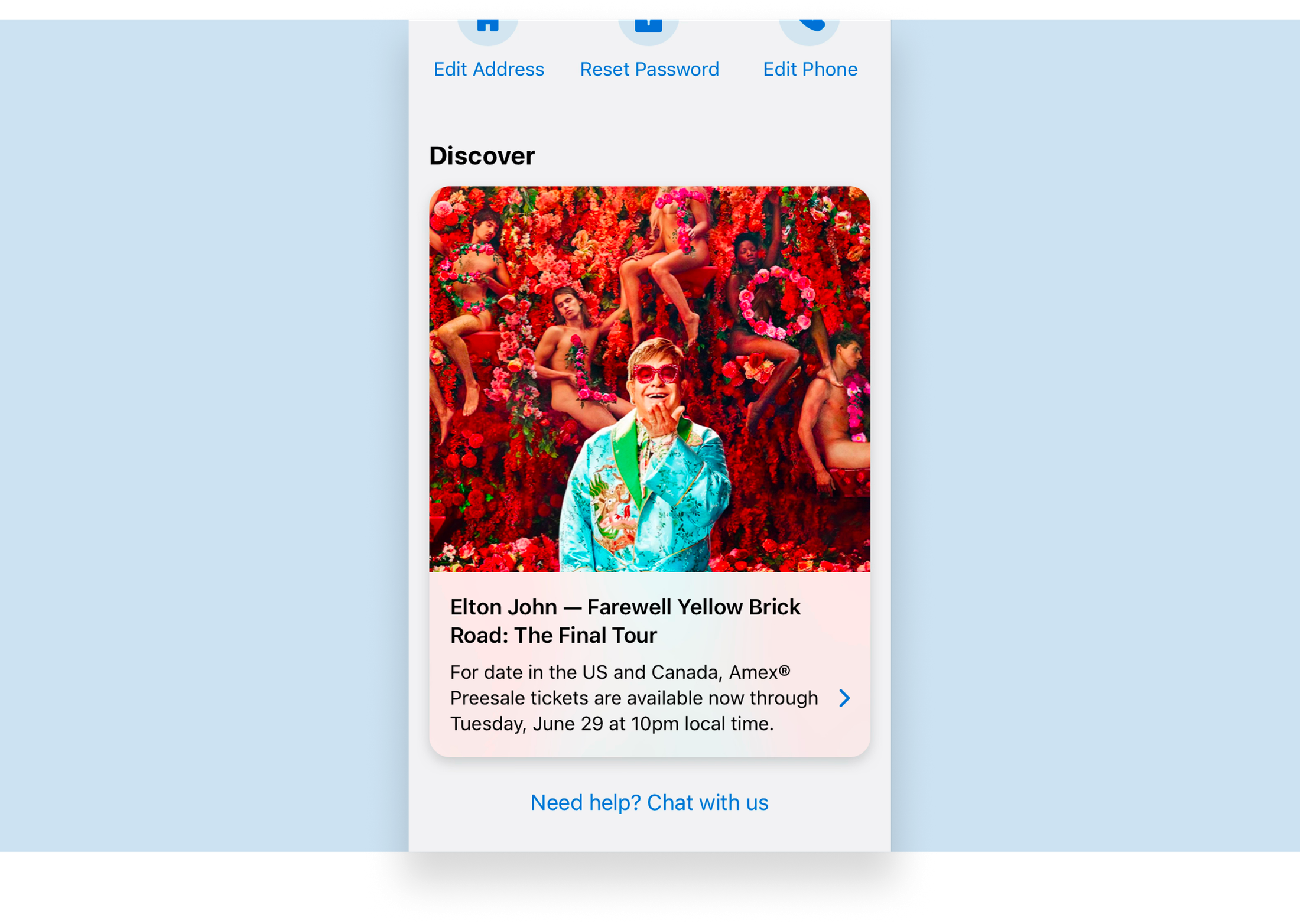 Promotional content concept in American Express mobile search