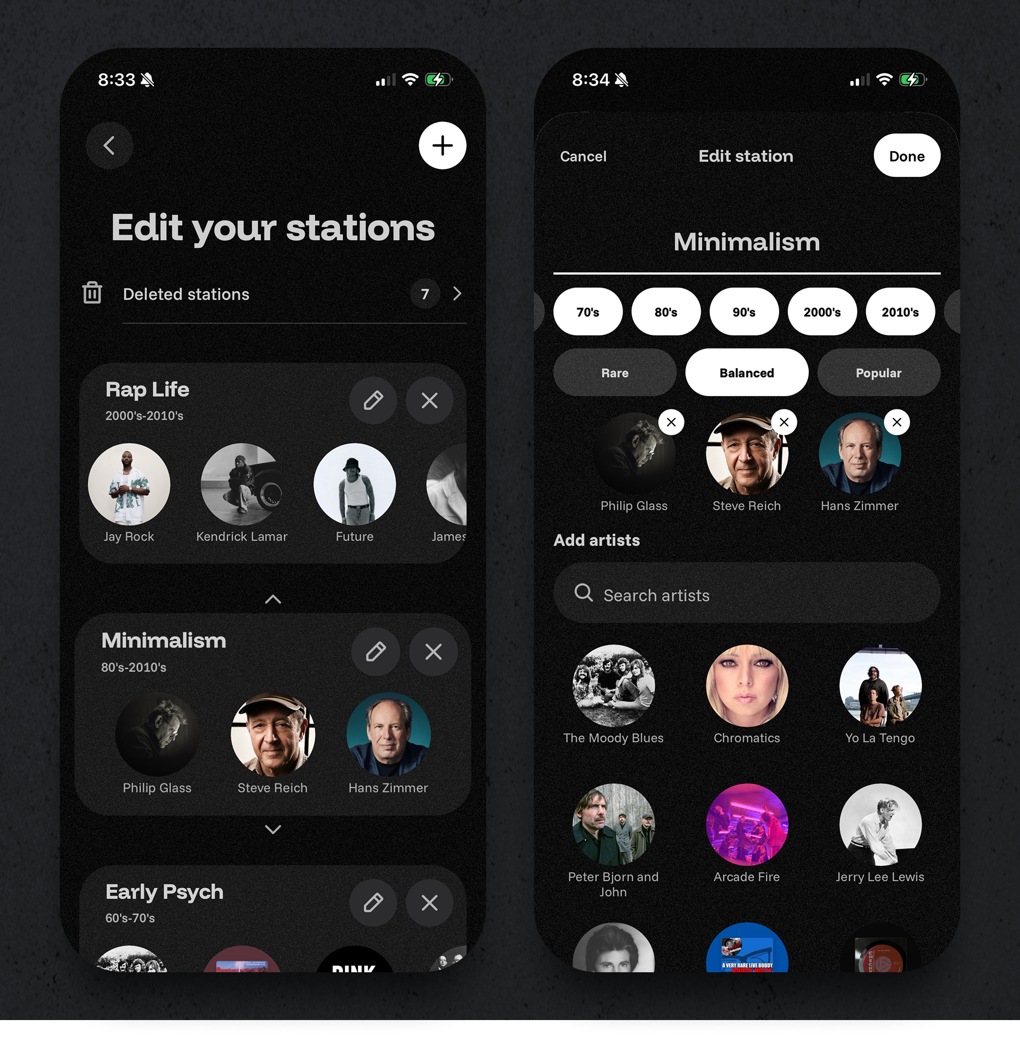 Edit Stations mobile screen for the Cthru music player project