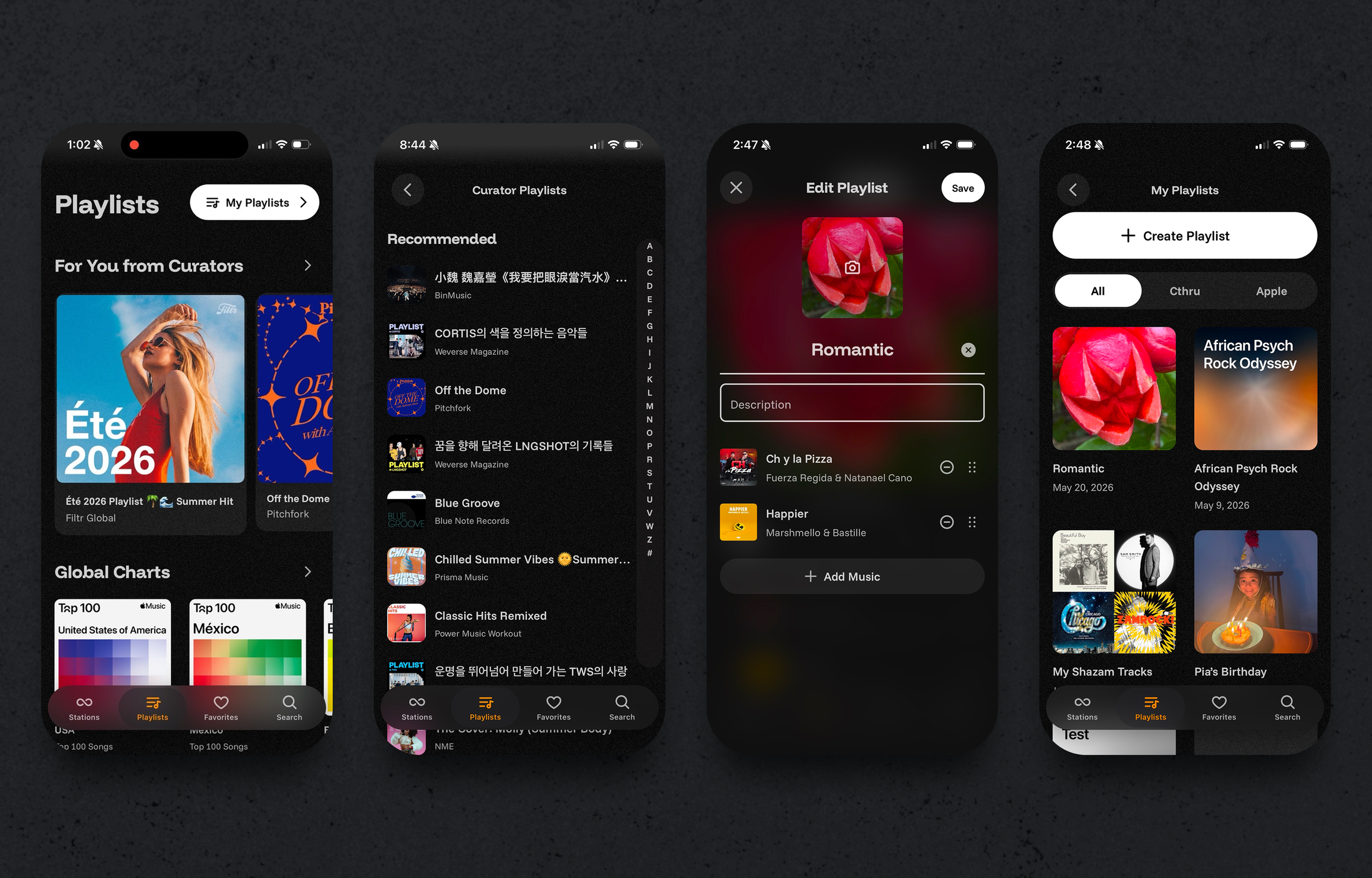 Playlist mobile screen for the Cthru music player project