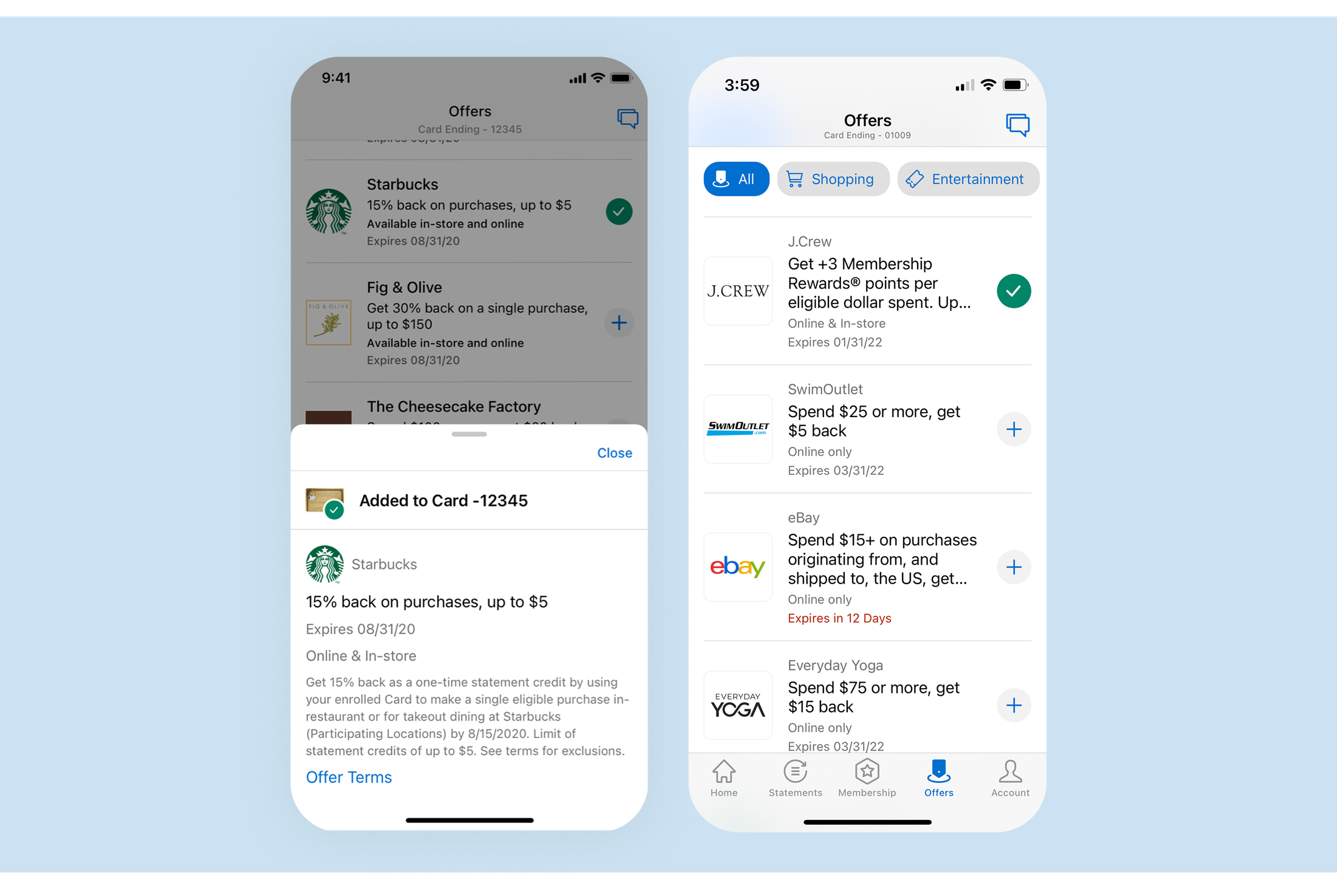 One-tap enrolled offer confirmation screen
