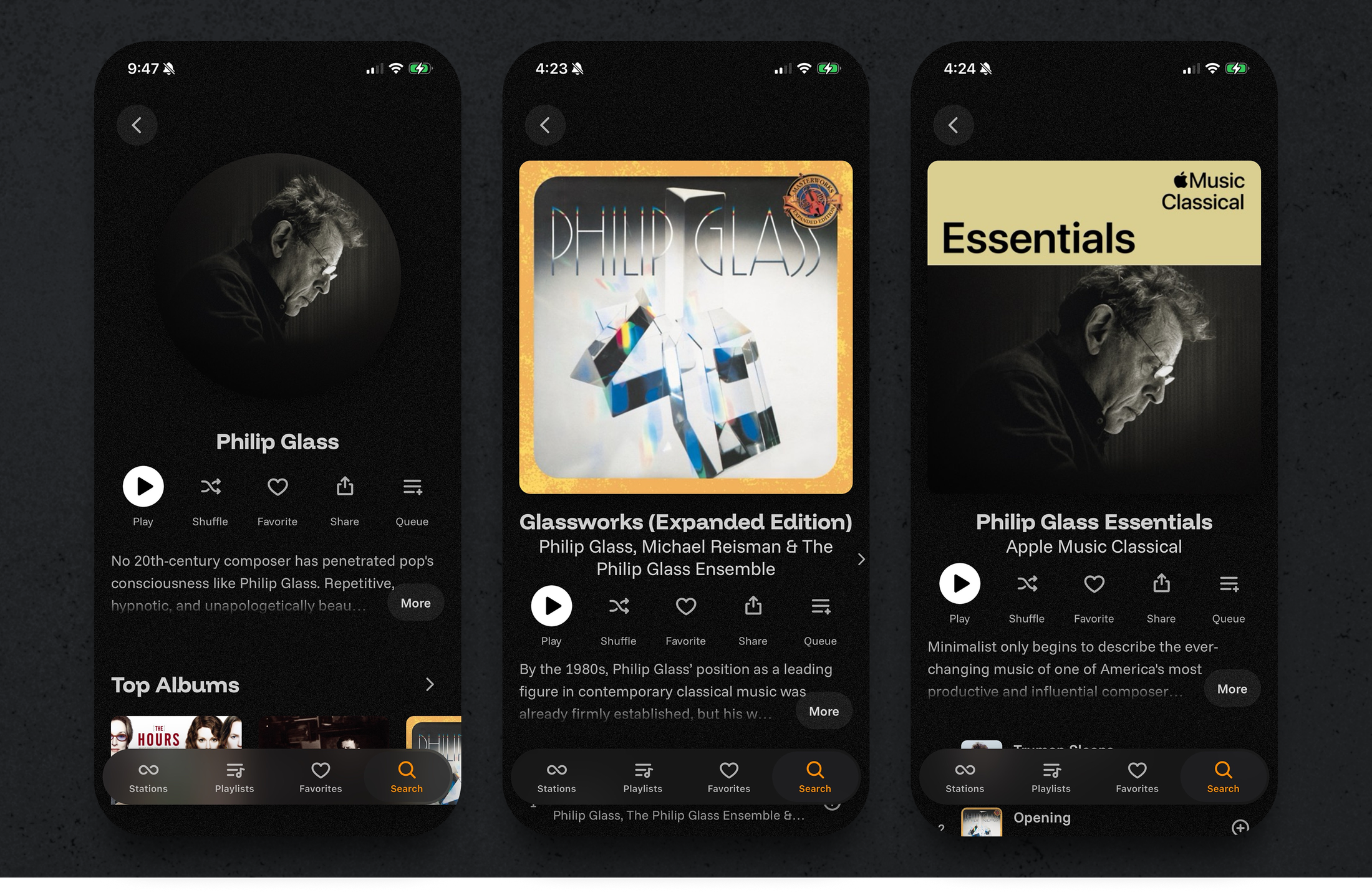 Detail Views mobile screen for the Cthru music player project