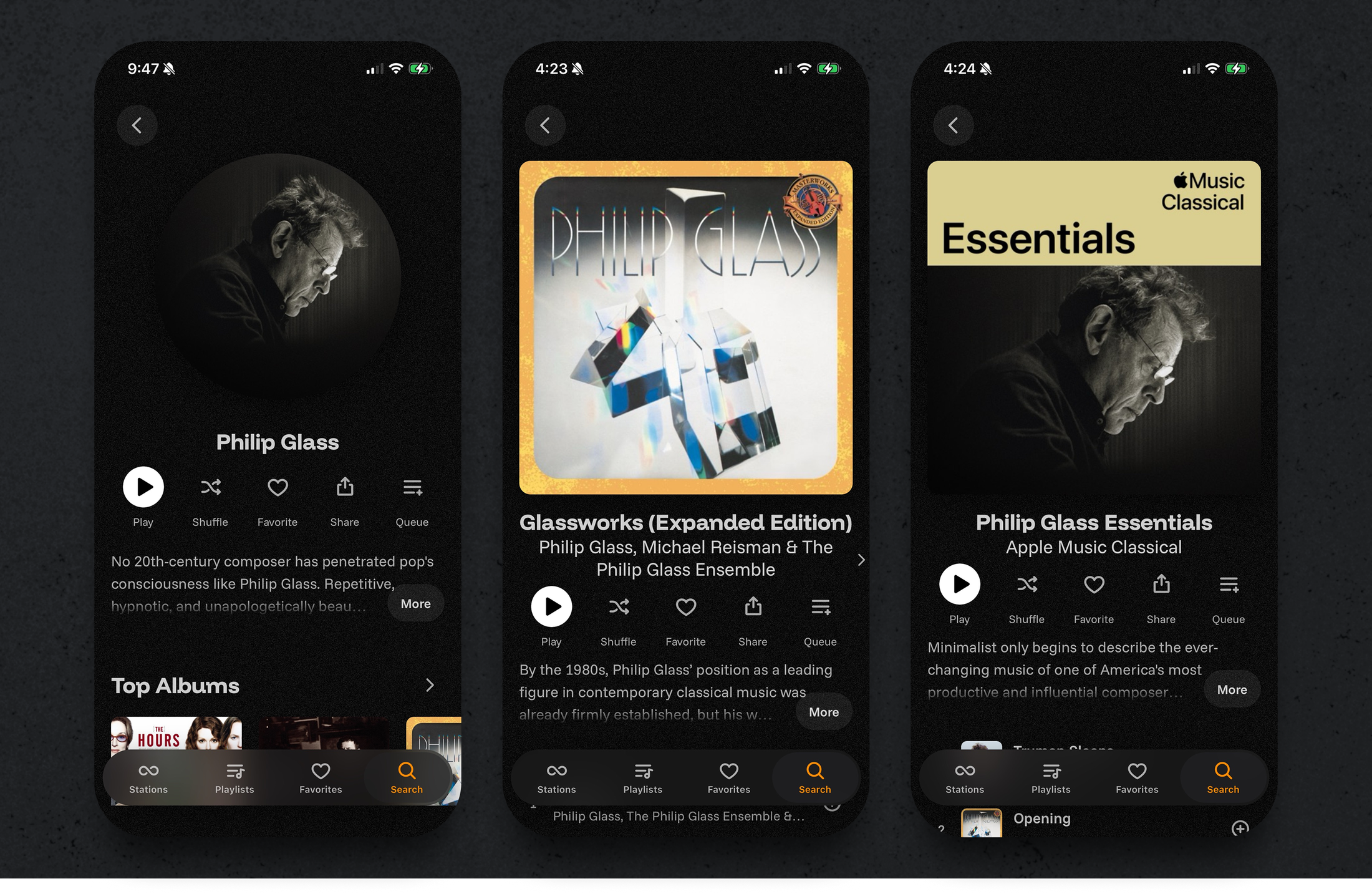 Detail Views mobile screen for the Cthru music player project