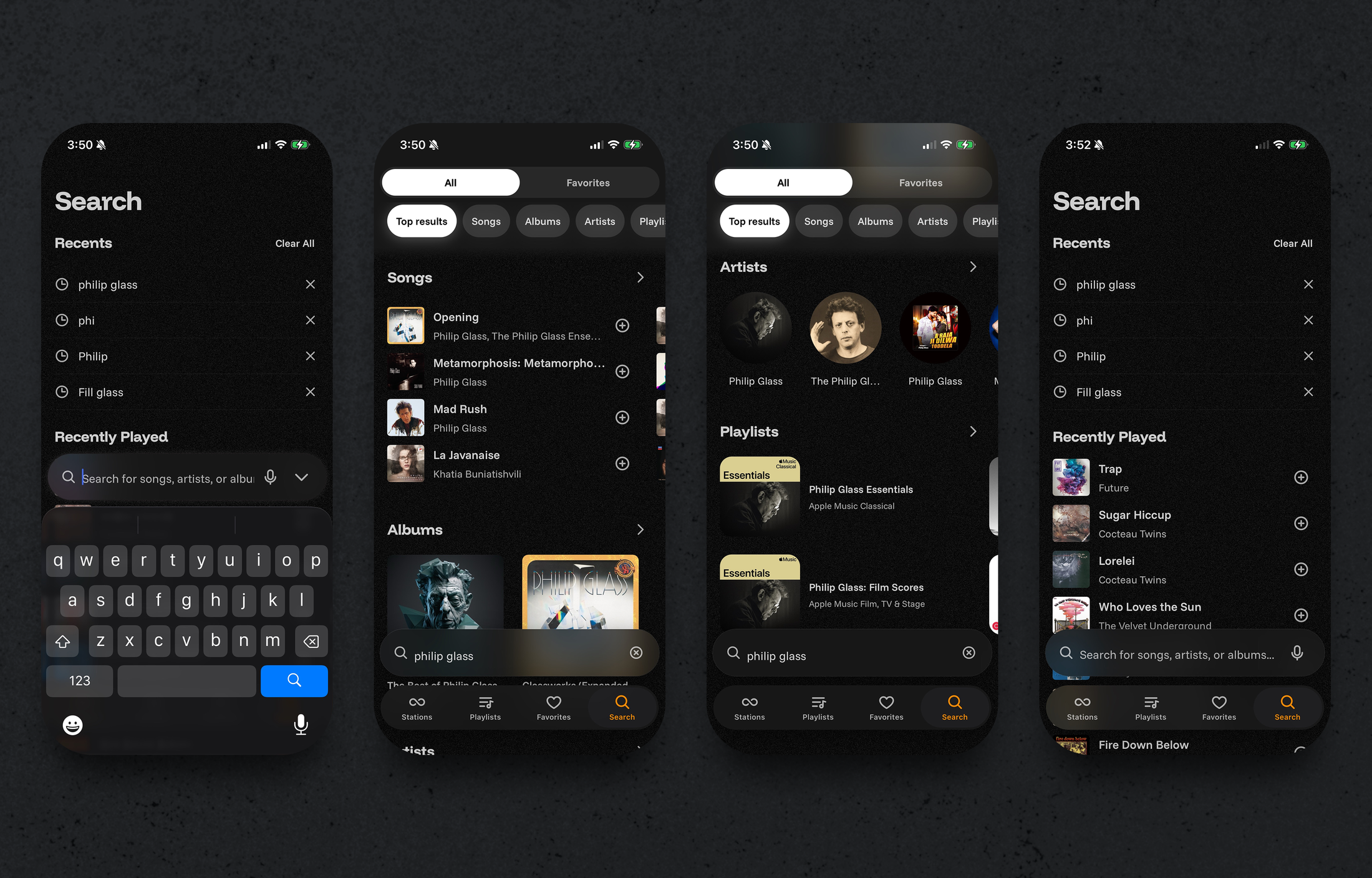 Search mobile screen for the Cthru music player project