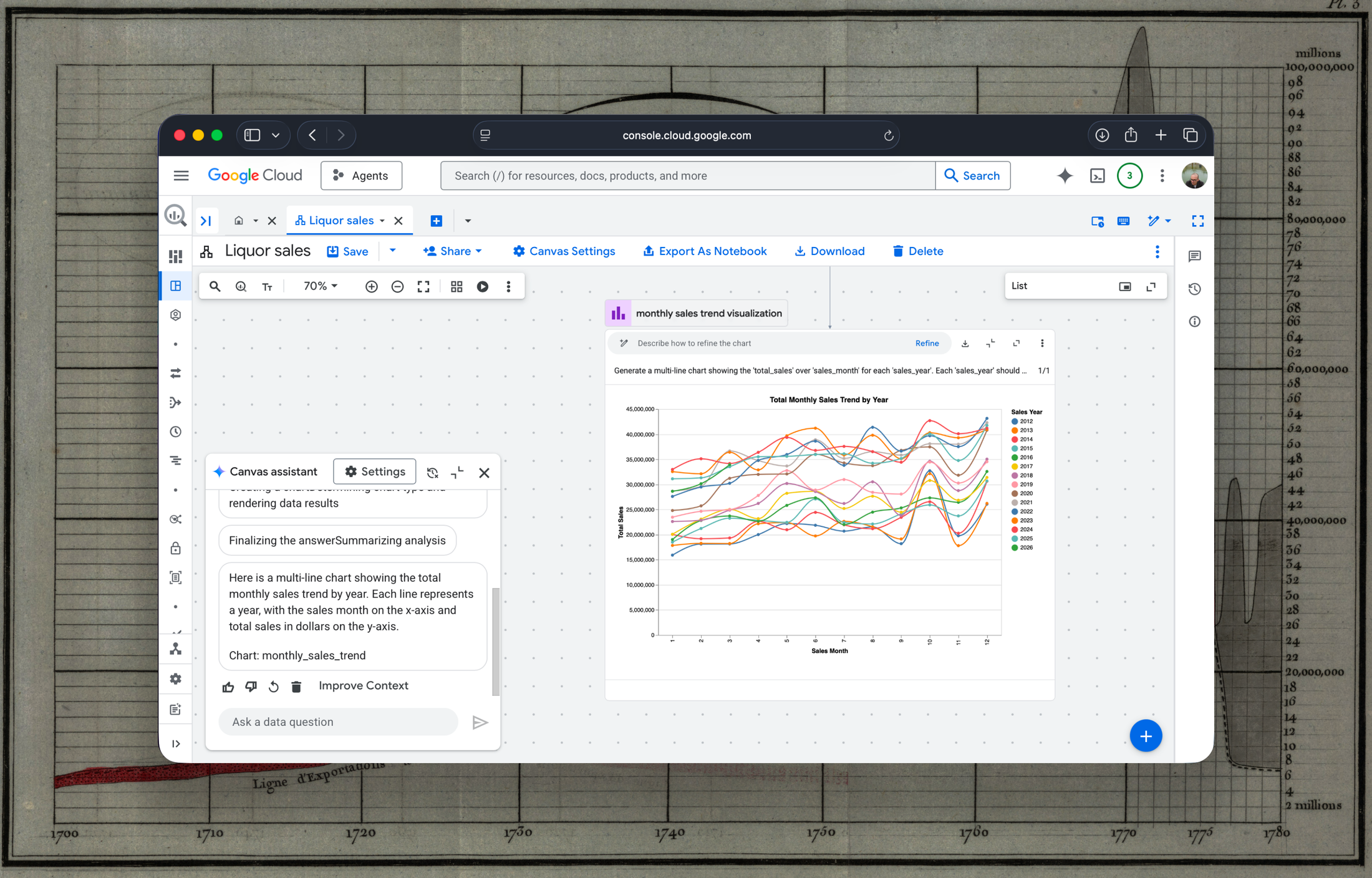 Google Data Canvas Assistant thumbnail inside a canvas workspace