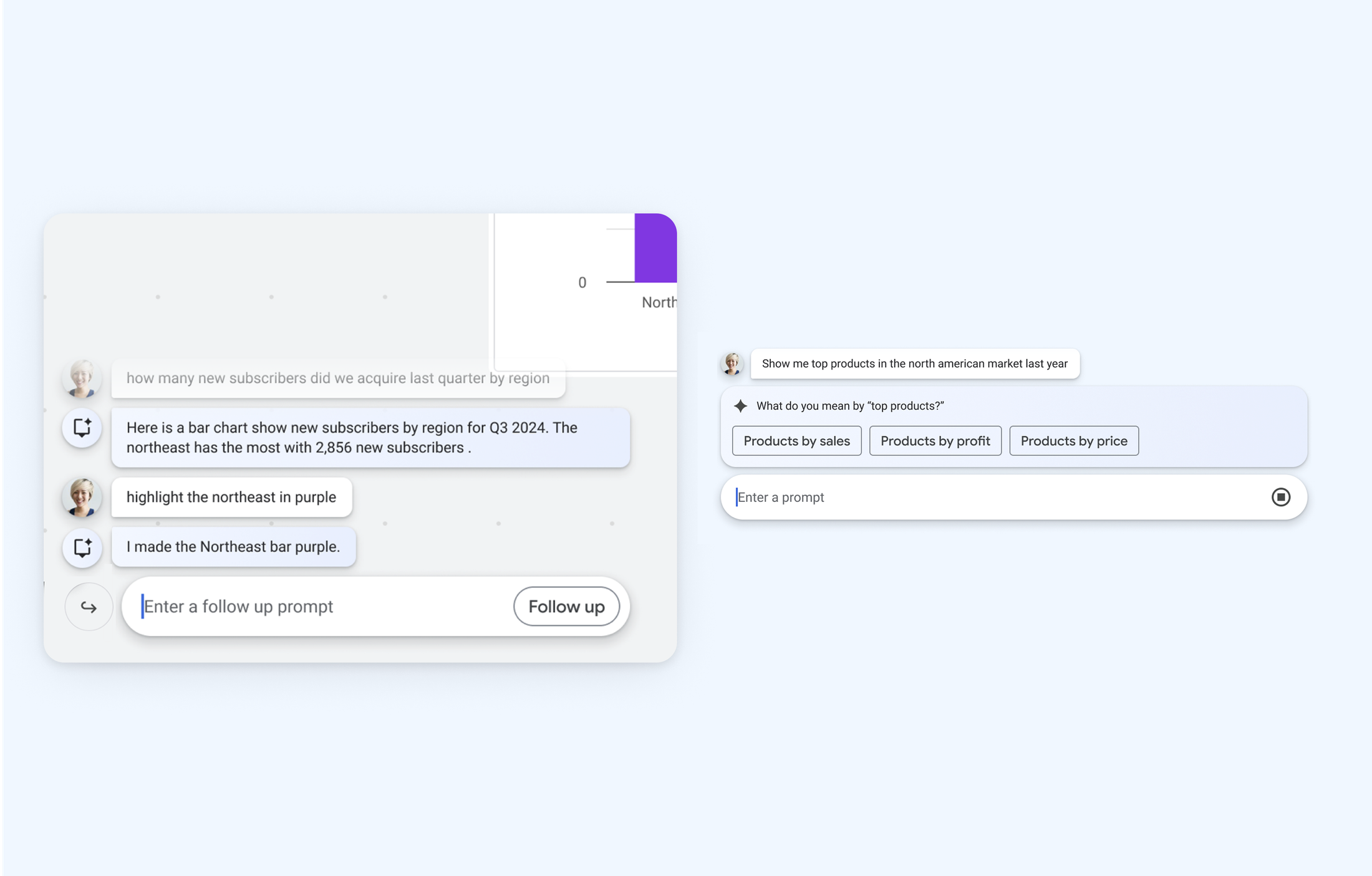 Assistant concept with floating text bubbles over a data canvas