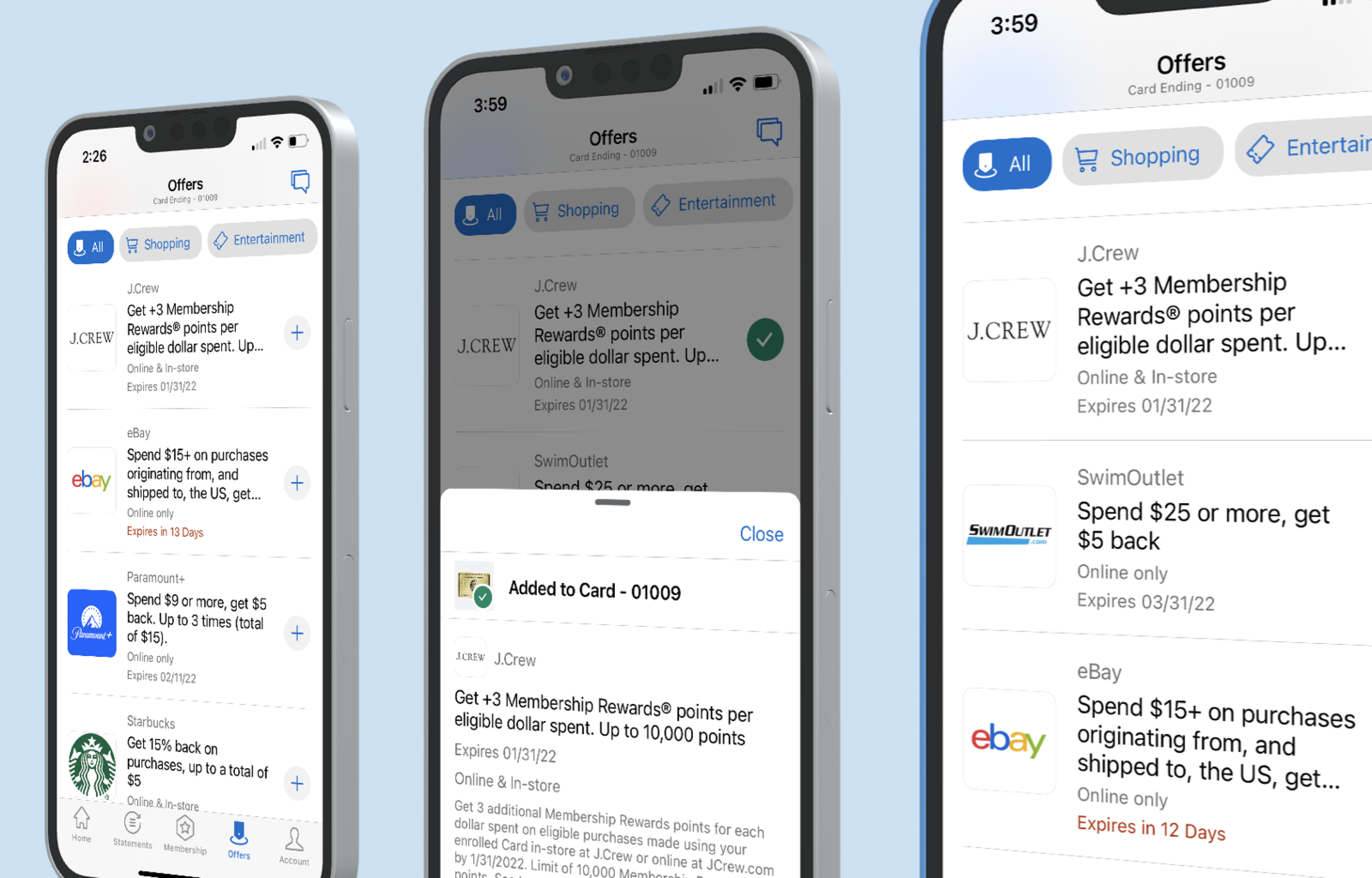 Final American Express offers mobile app screens