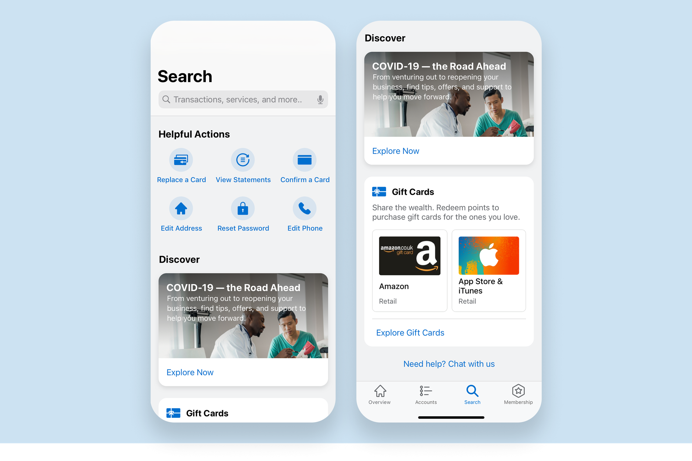 Landing page concept for American Express mobile search