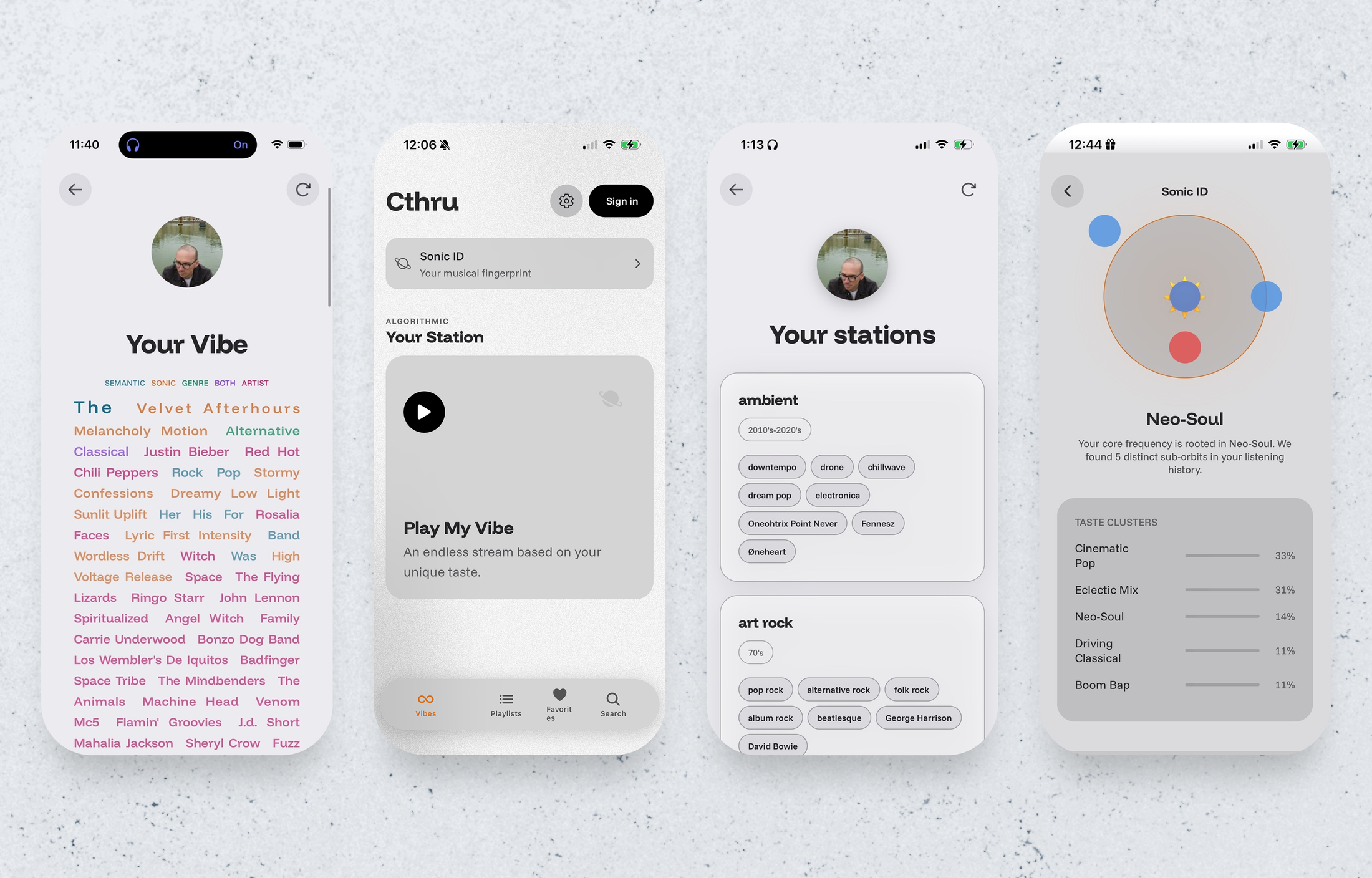 Early Iterations mobile screen for the Cthru music player project