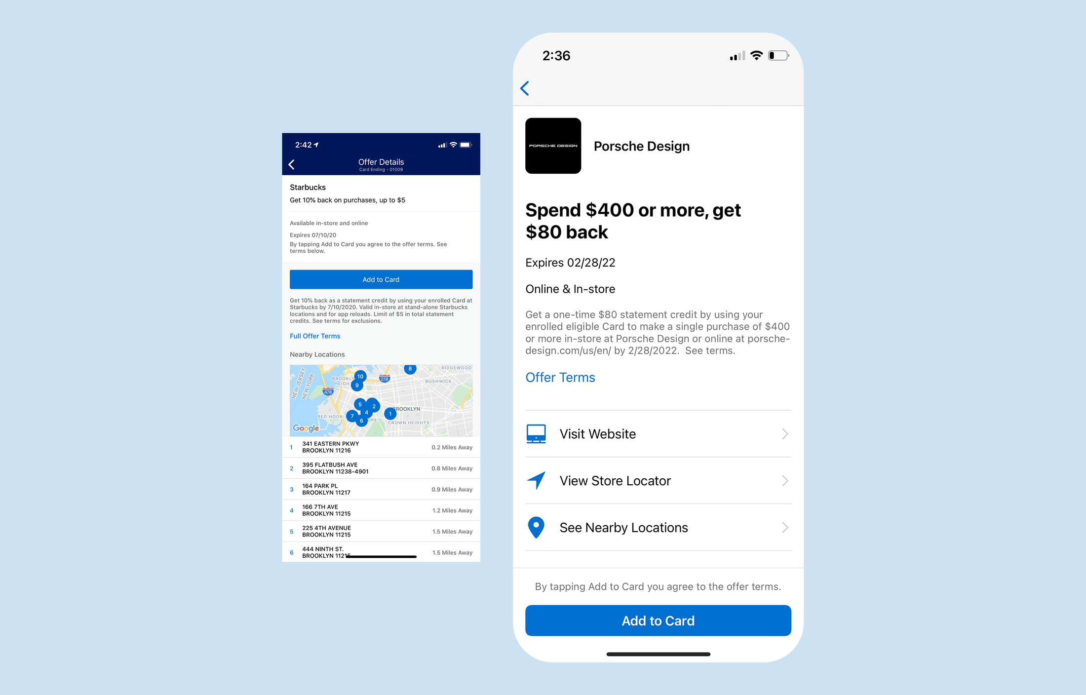 Before and after comparison of the American Express offer detail view
