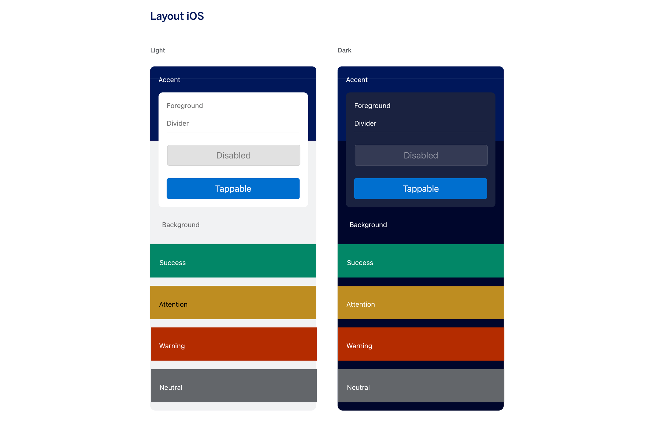 Layout color examples for American Express dark mode screens