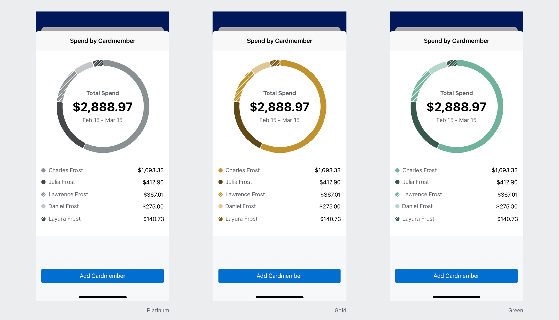 Product color mappings for American Express dark mode