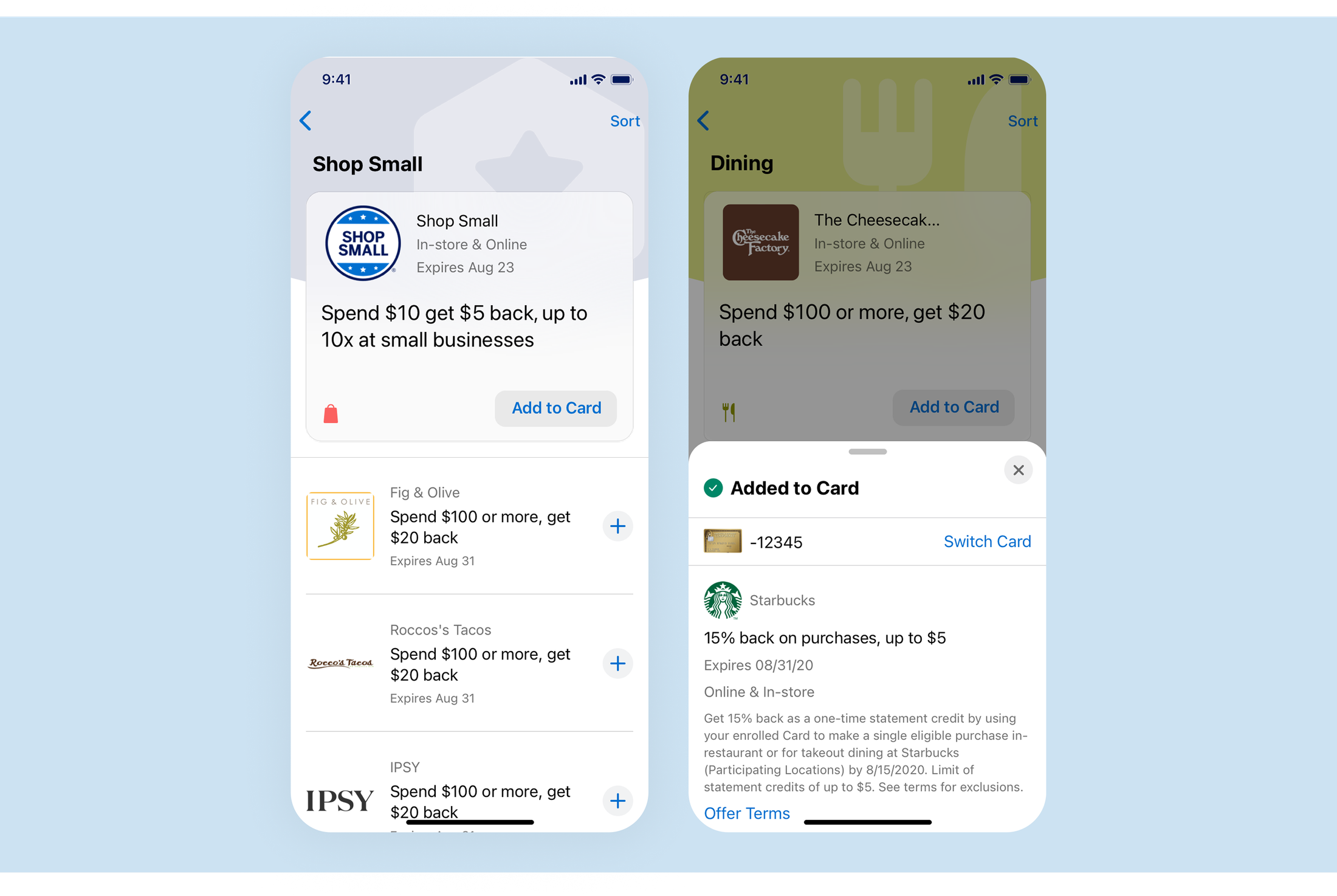 Offer category collection view concept for American Express offers