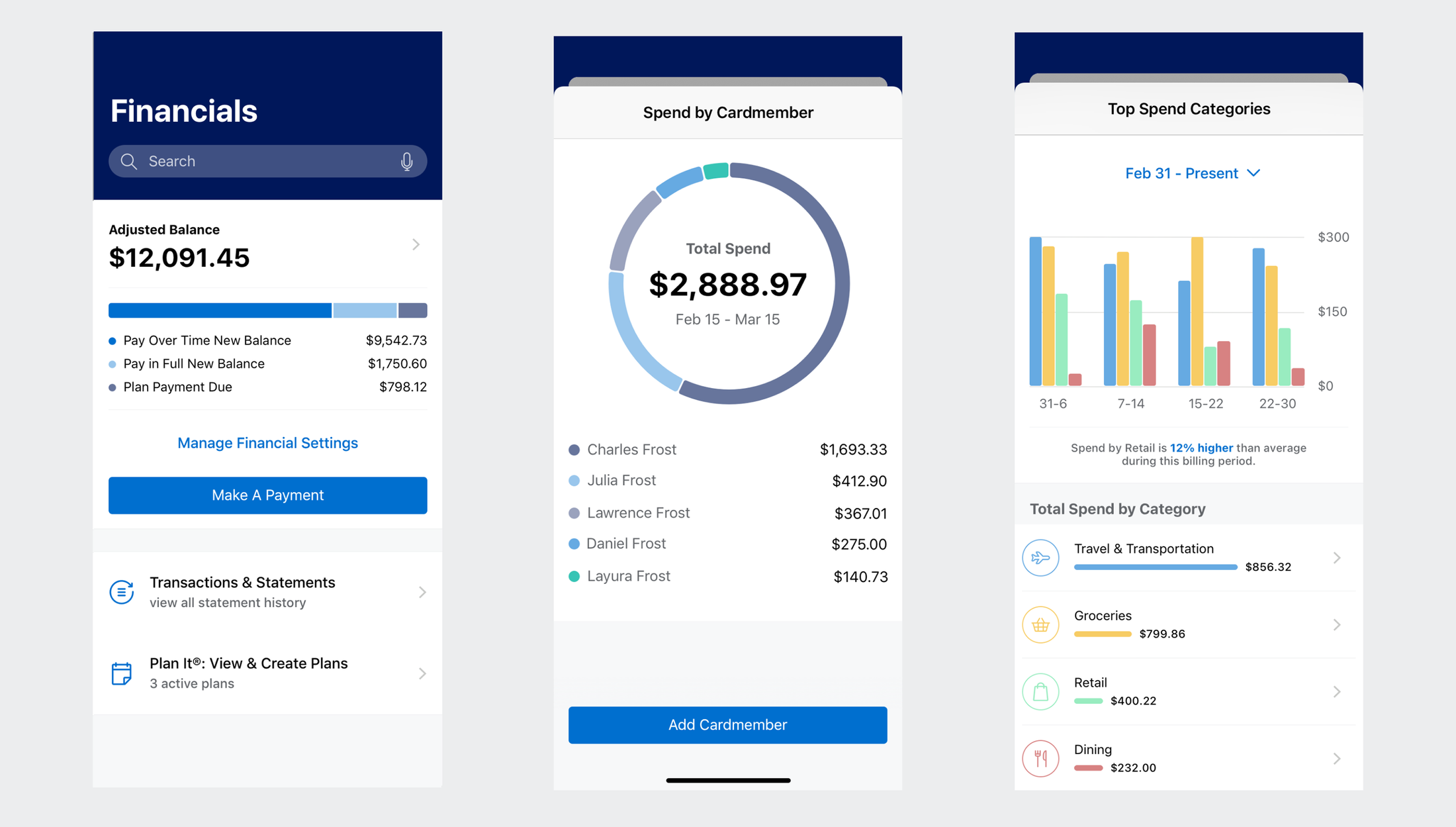 Semantic color families for American Express dark mode