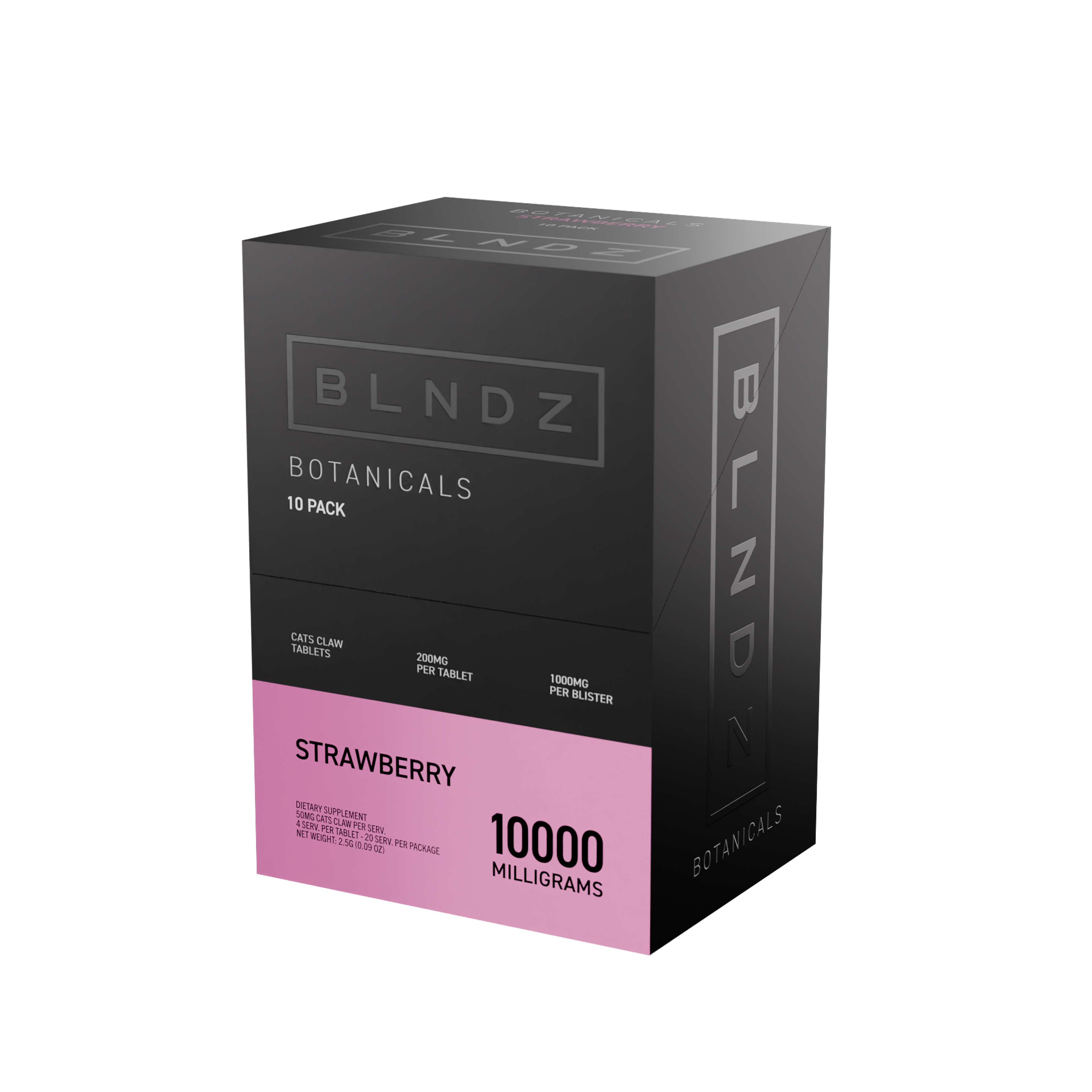BLNDZ Botanicals 200MG Cats Claw Blister — Strawberry CDU-3 3-4 Angled Front View (Right)