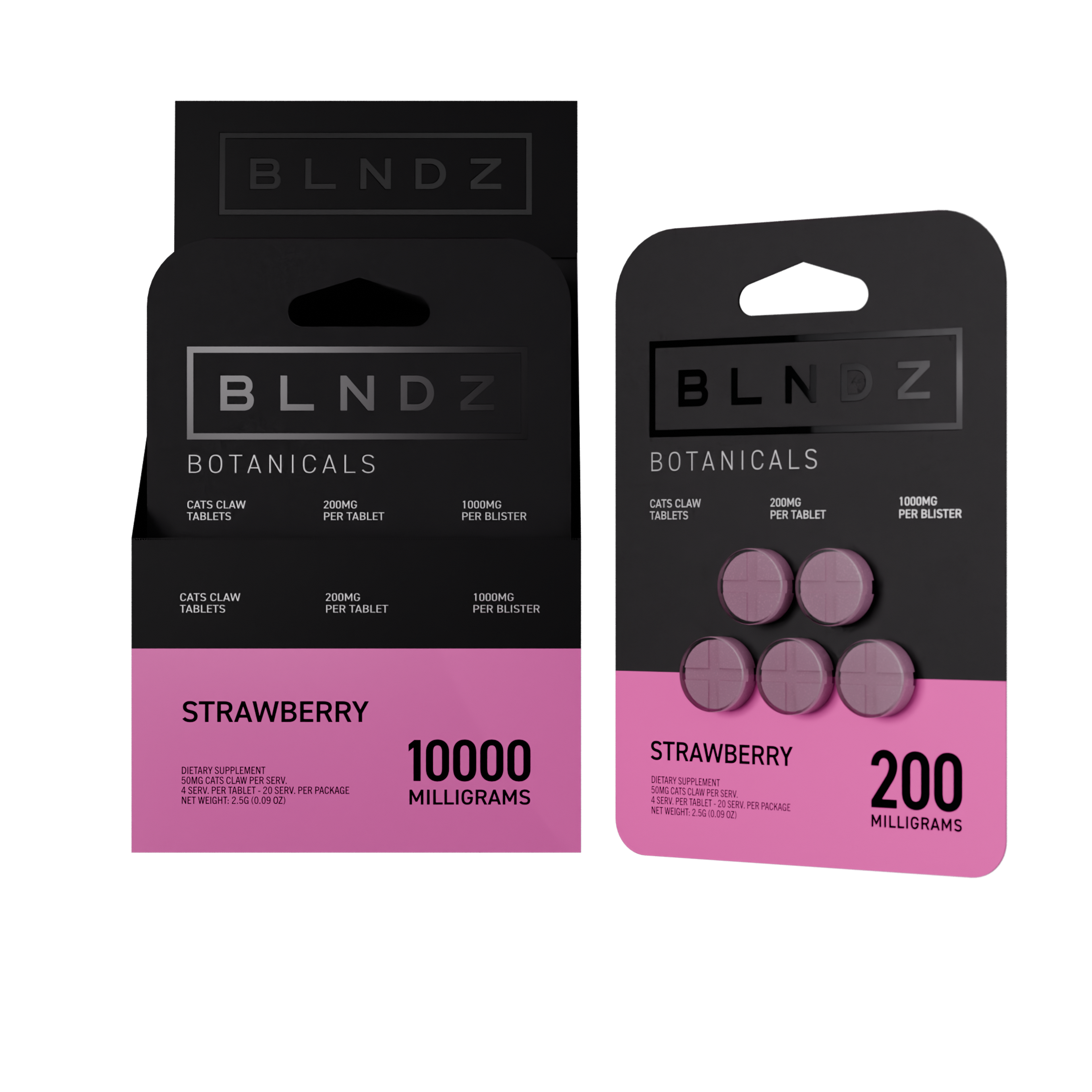 BLNDZ Botanicals 200MG Cats Claw Blister — Strawberry CDU-1 Front-Facing Shot