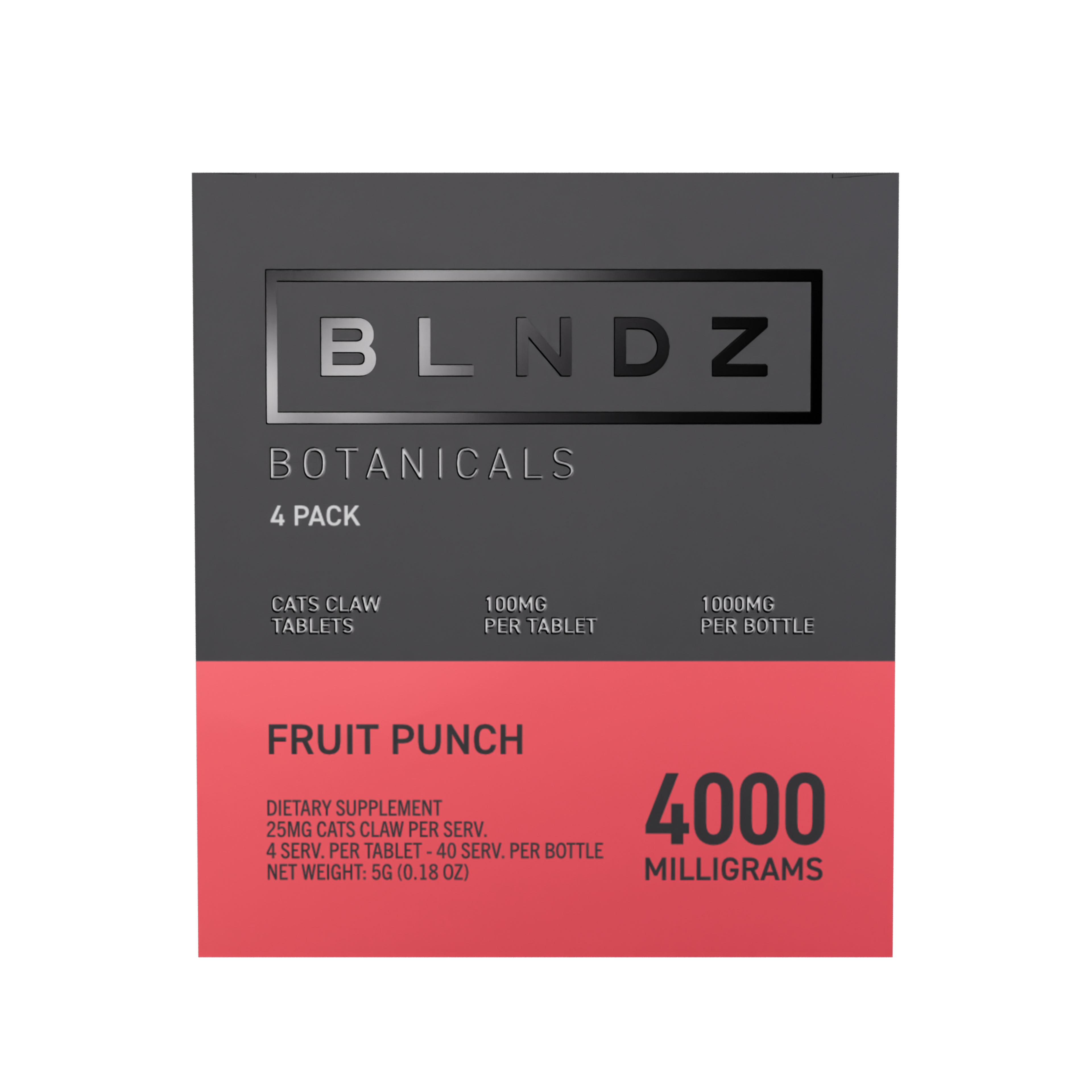 BLNDZ Botanicals 100MG Cats Claw Pill Bottle — Fruit Punch CDU-3 Front-Facing Shot
