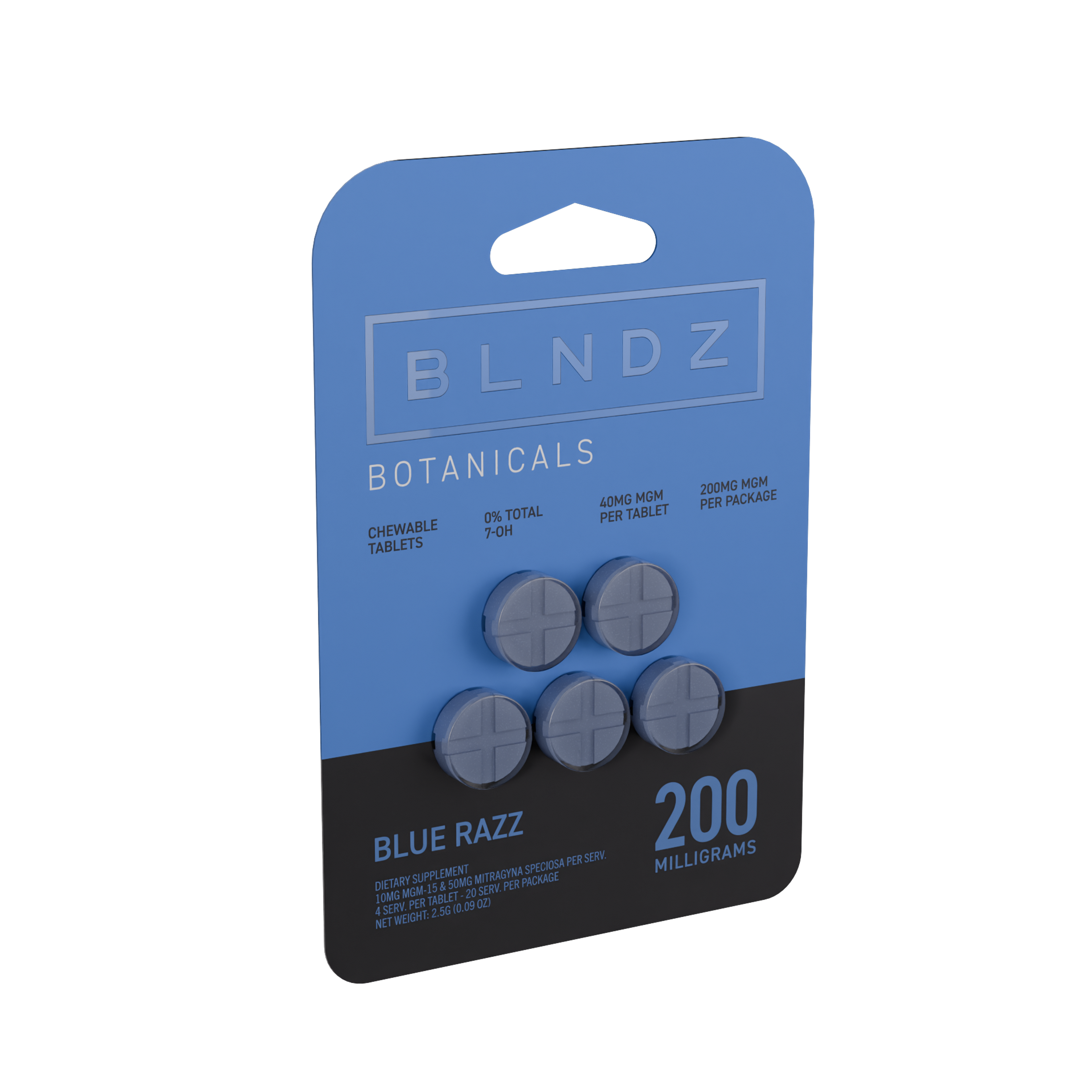 BLNDZ Botanicals 40MG MGM Blister — Blue Razz Left Angle