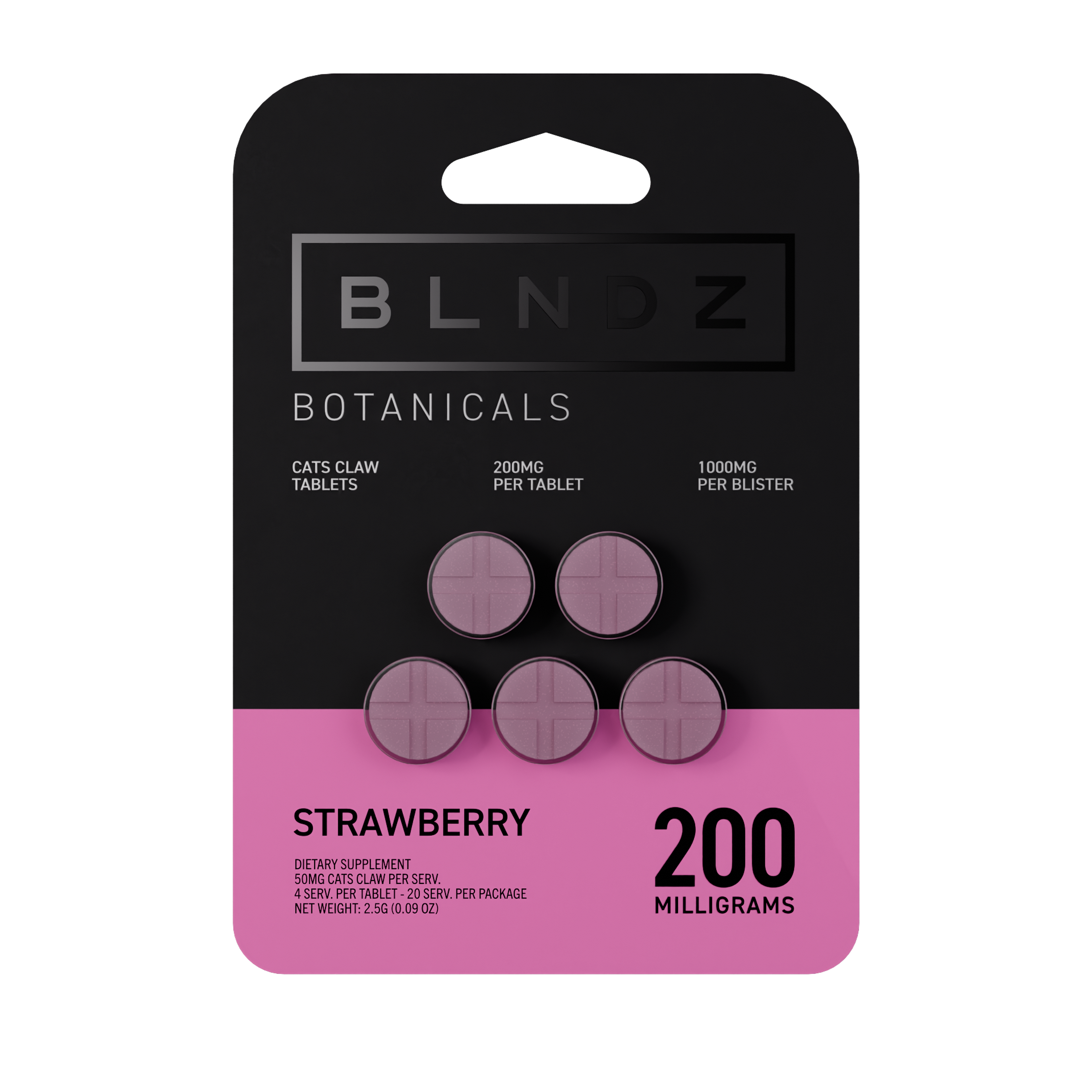 BLNDZ Botanicals 200MG Cats Claw Blister — Strawberry IDV Front-Facing Shot