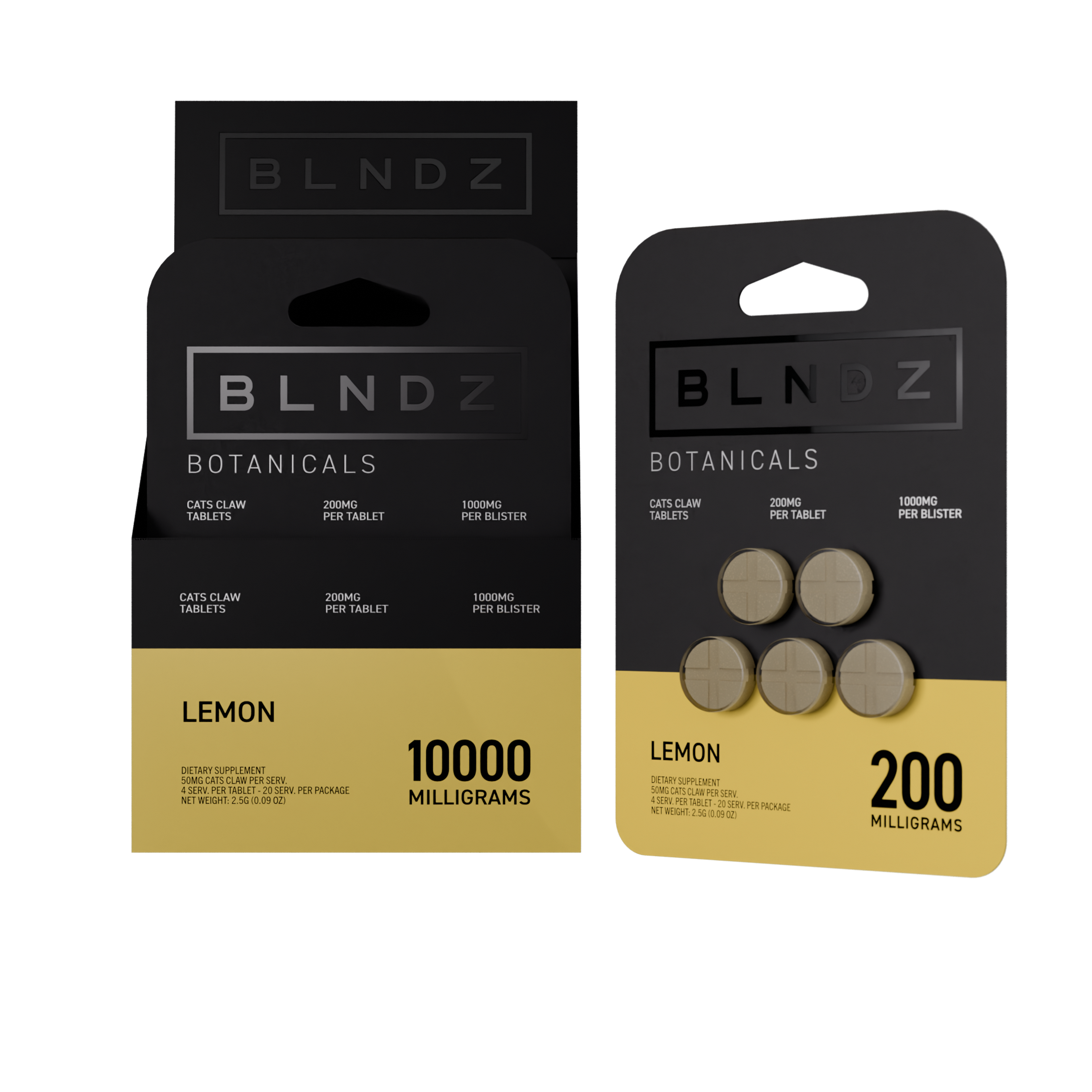 BLNDZ Botanicals 200MG Cats Claw Blister — Lemon CDU-1 Front-Facing Shot