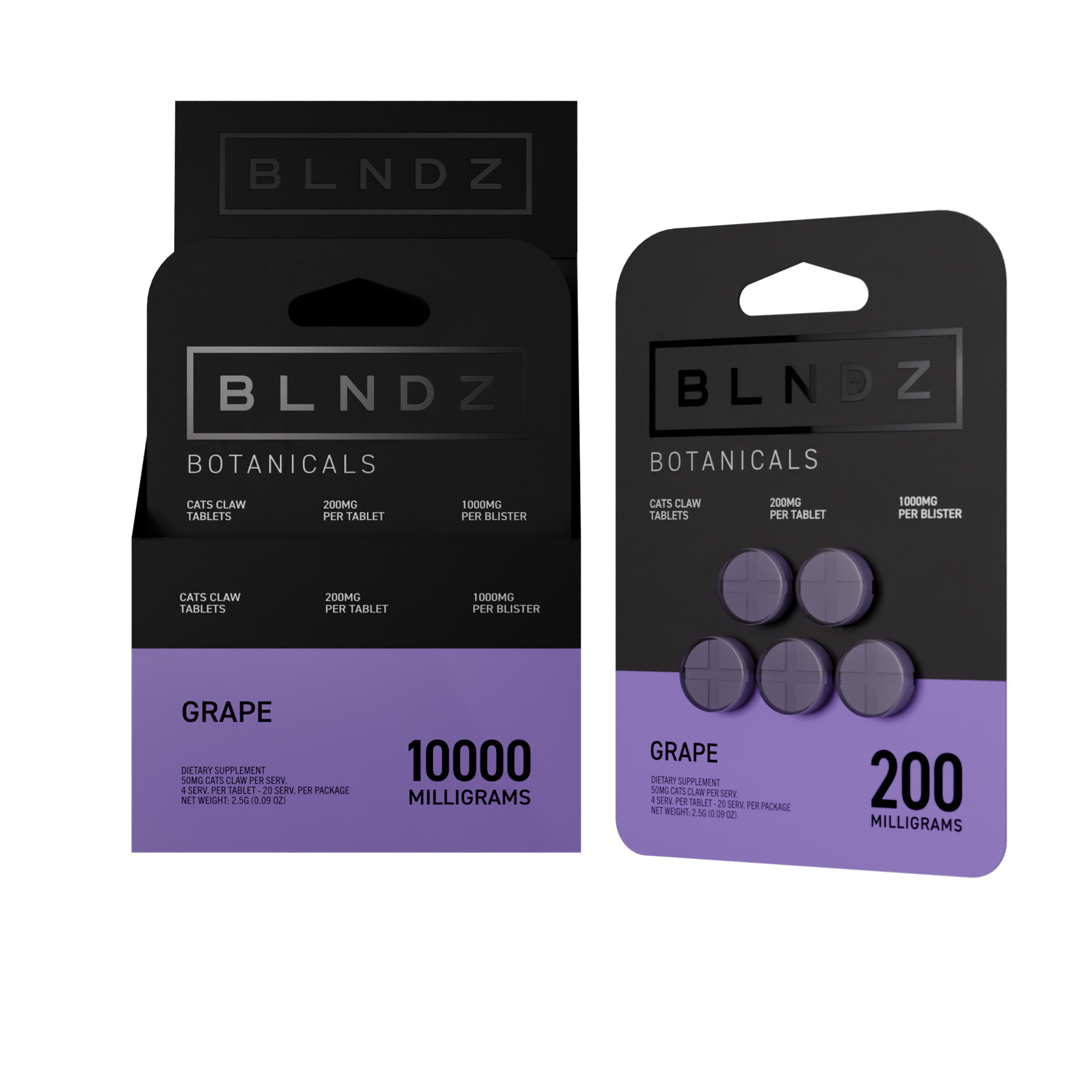 BLNDZ Botanicals 200MG Cats Claw Blister — Grape CDU-1 Front-Facing Shot