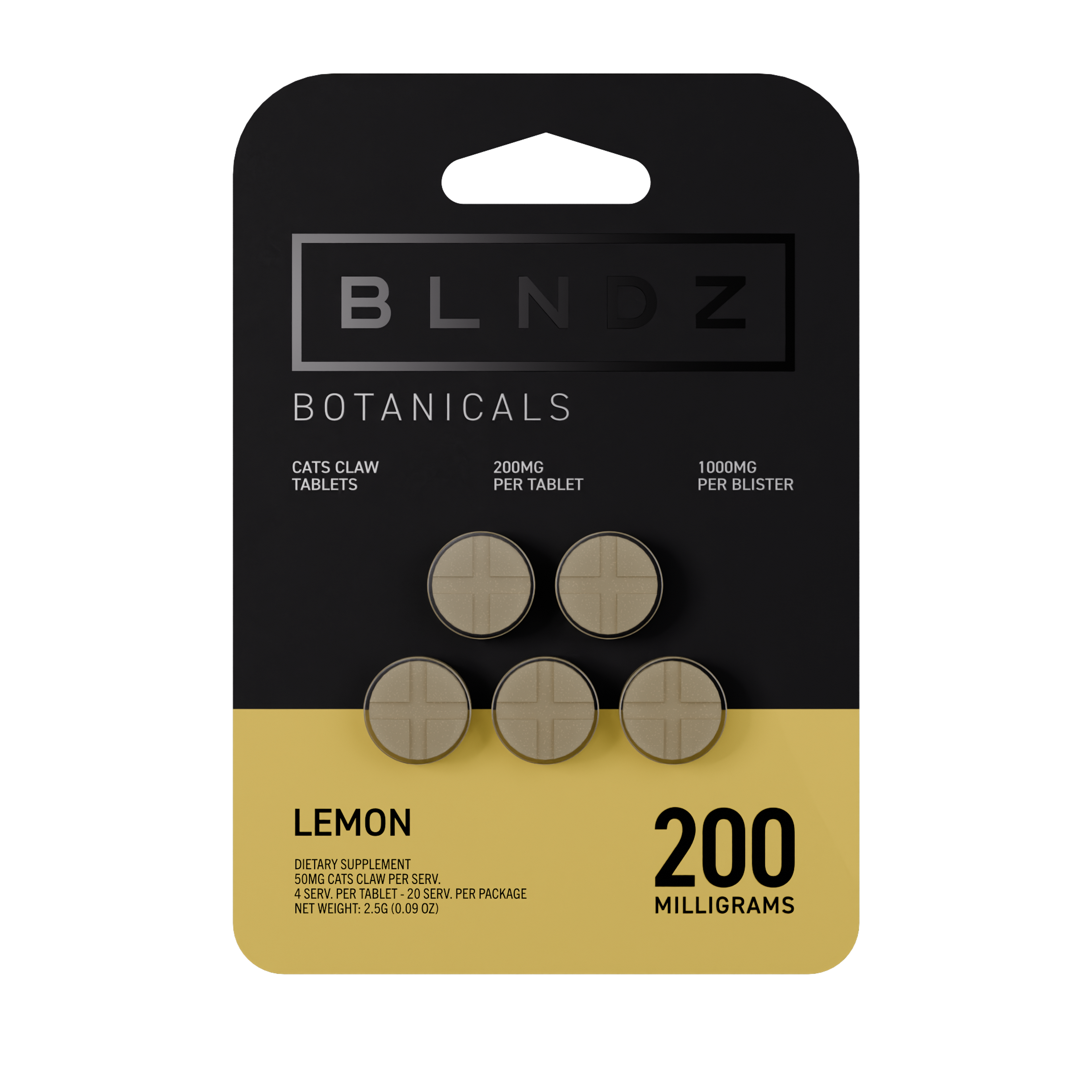 BLNDZ Botanicals 200MG Cats Claw Blister — Lemon IDV Front-Facing Shot