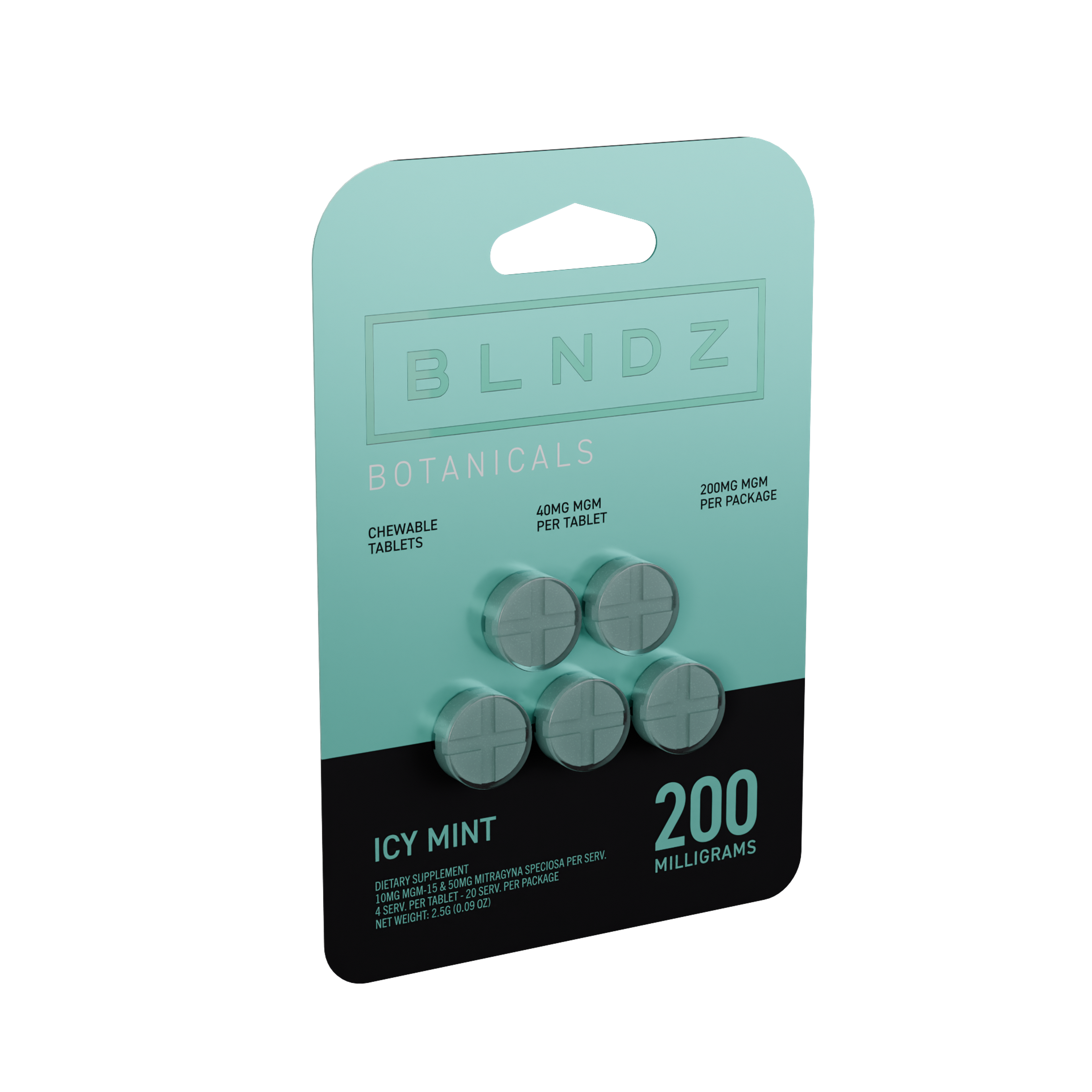 BLNDZ Botanicals 40MG MGM Blister — Icy Mint Left Angle