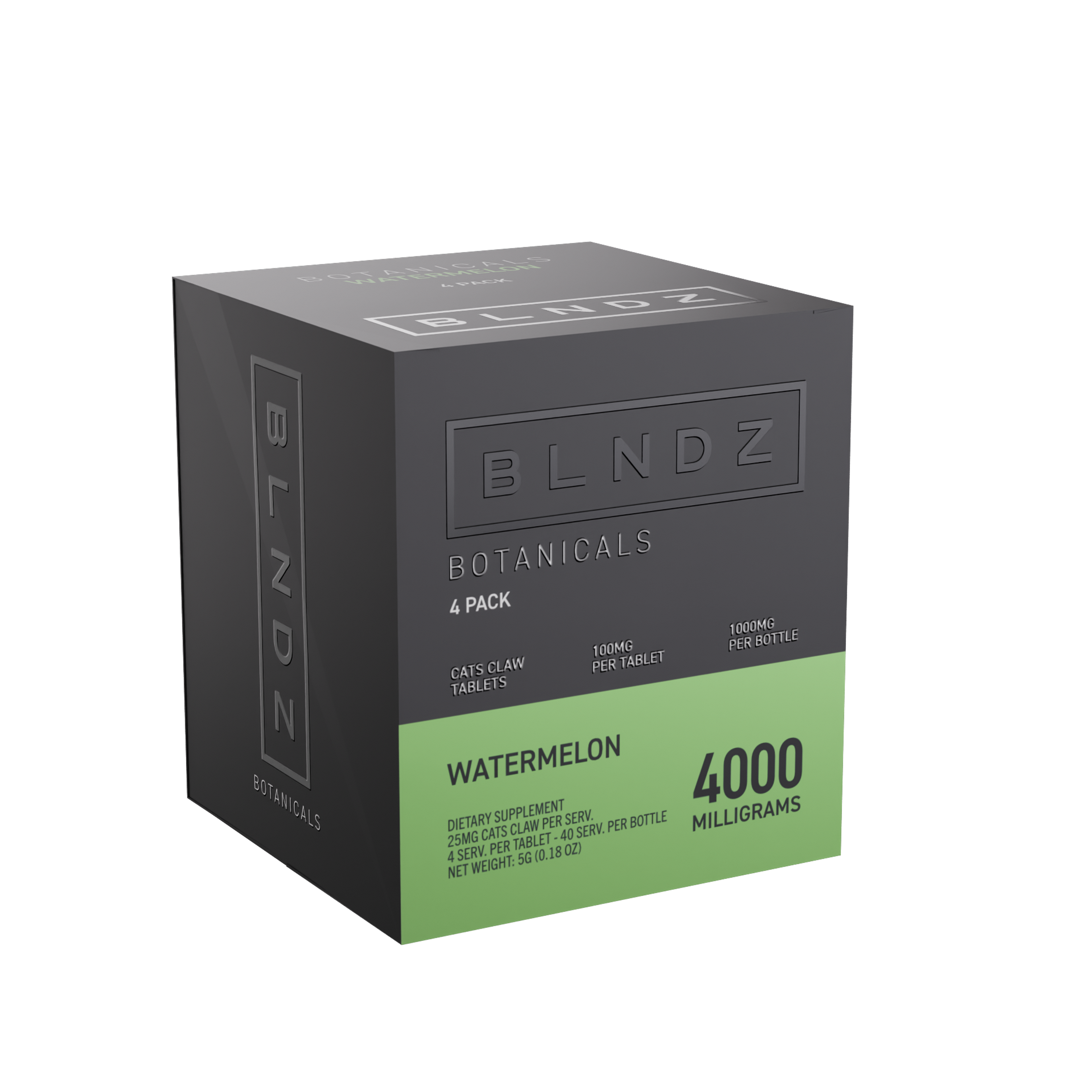 BLNDZ Botanicals 100MG Cats Claw Pill Bottle — Watermelon CDU-3 3-4 Angled Front View (Left)