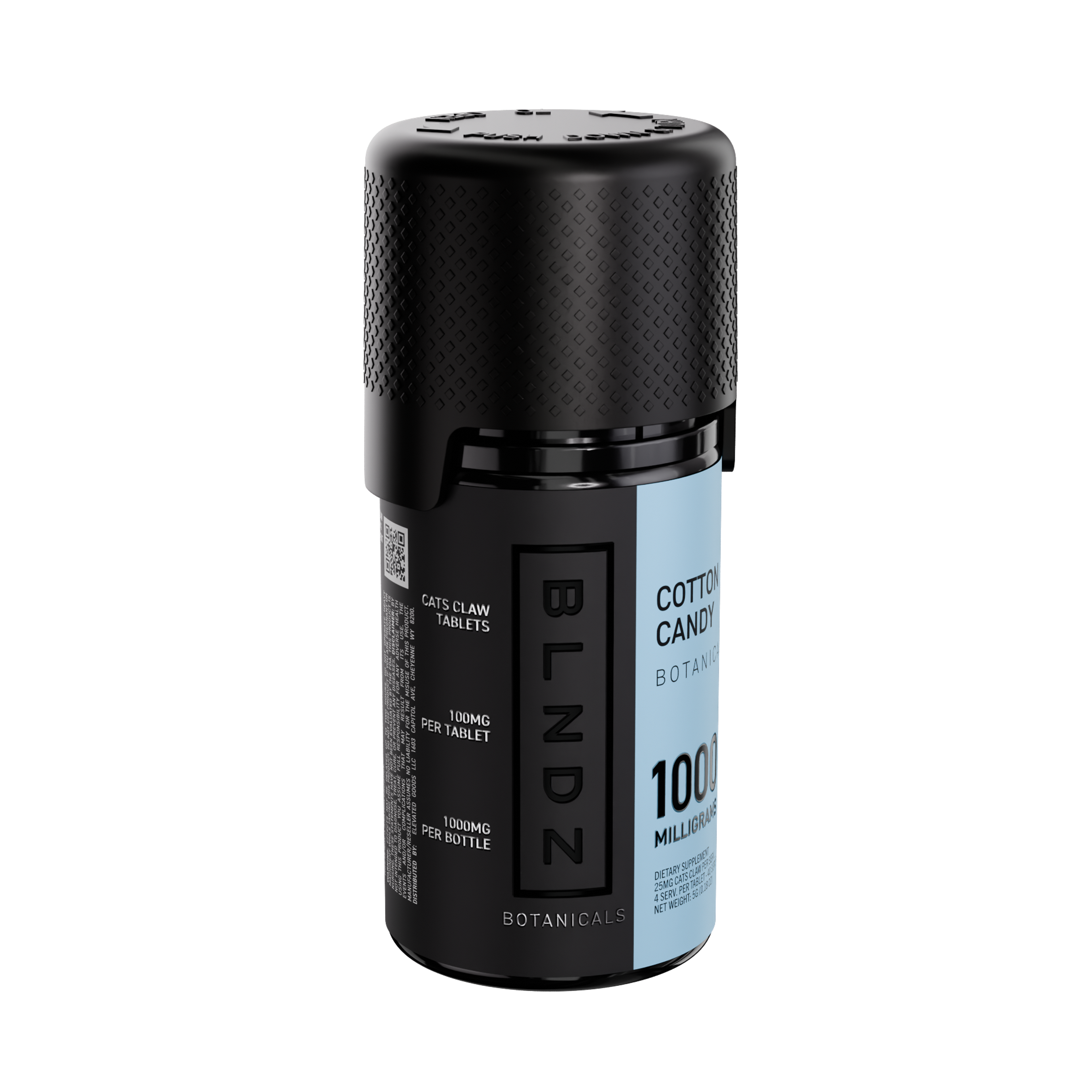 BLNDZ Botanicals 100MG Cats Claw Pill Bottle — Cotton Candy Left Angle
