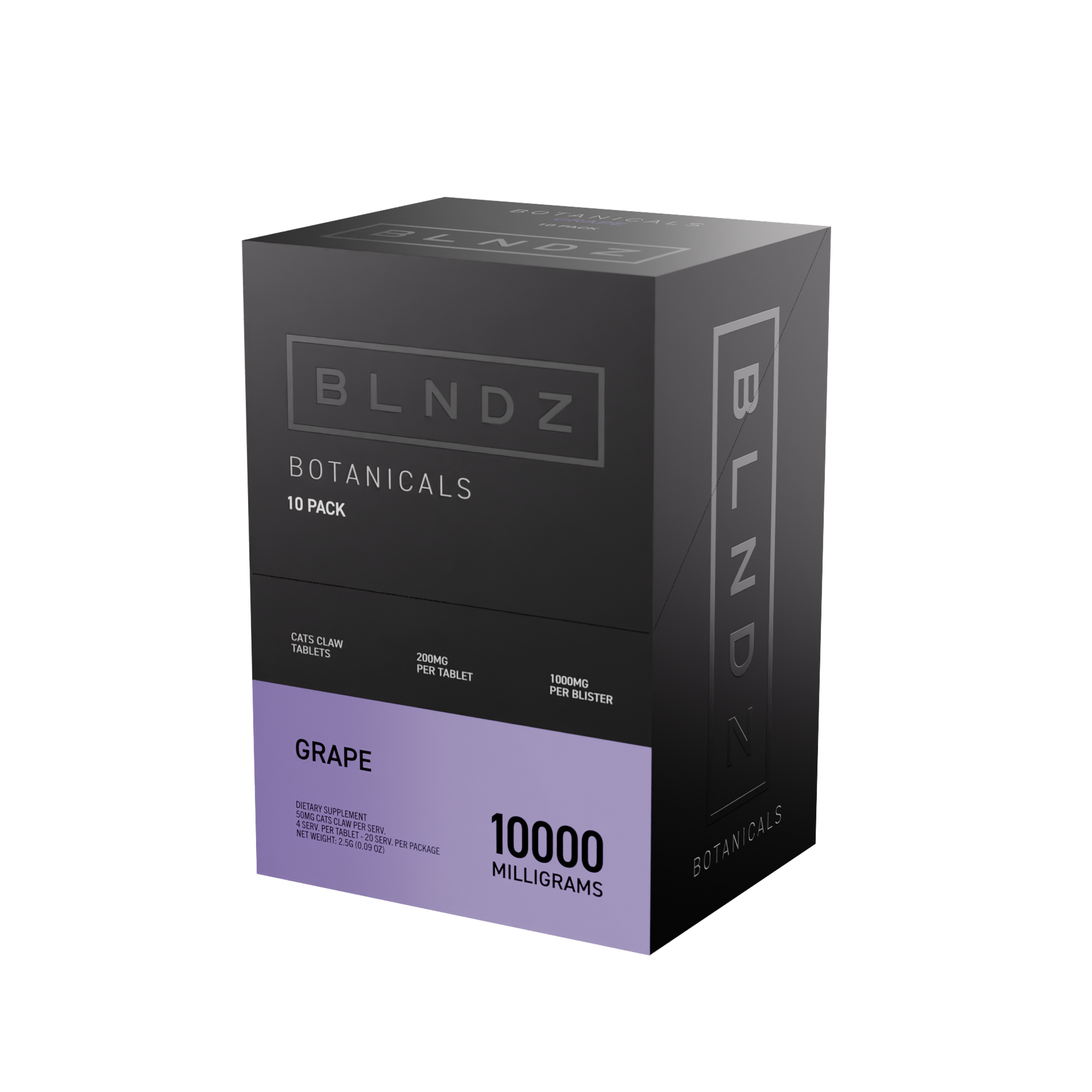 BLNDZ Botanicals 200MG Cats Claw Blister — Grape CDU-3 3-4 Angled Front View (Right)