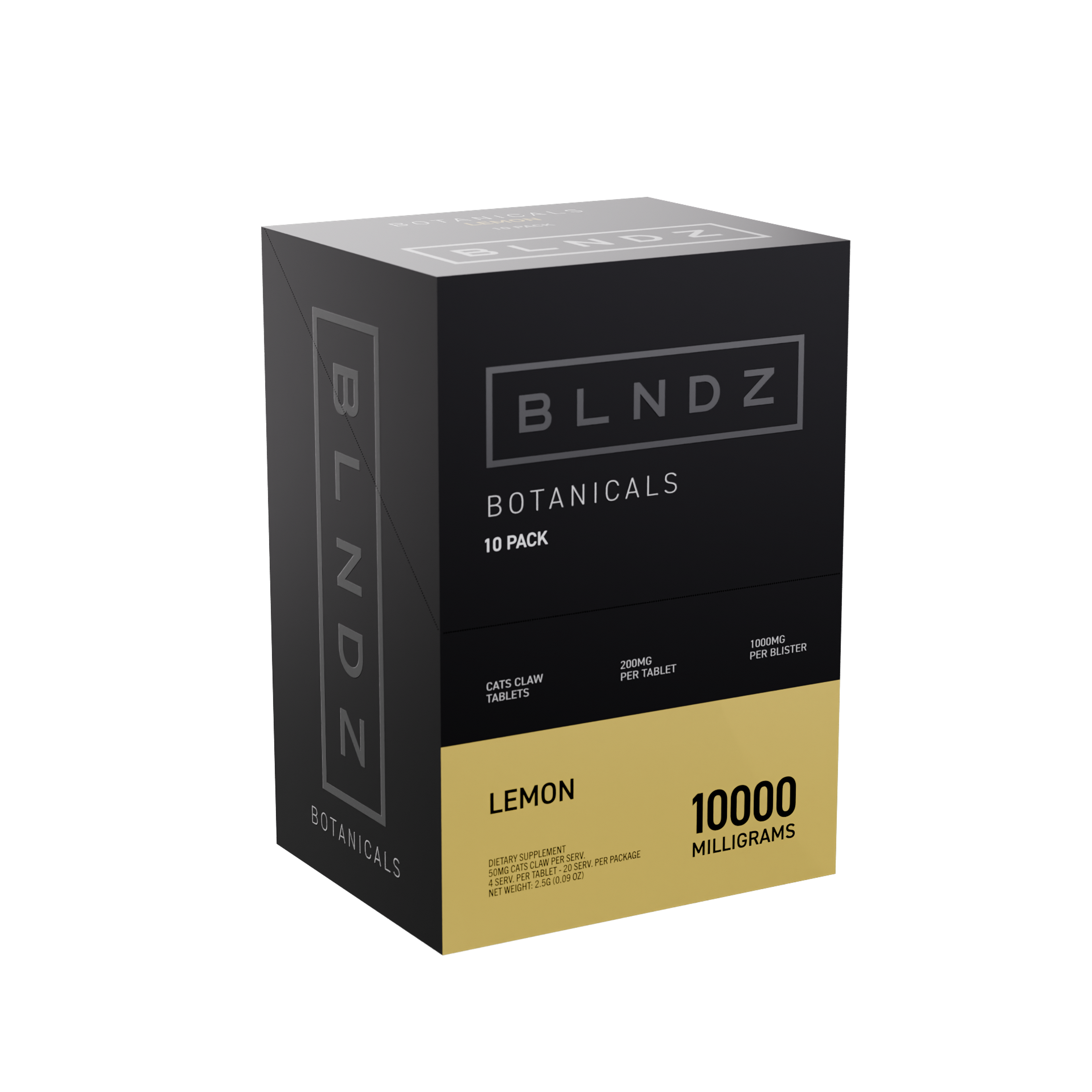 BLNDZ Botanicals 200MG Cats Claw Blister — Lemon CDU-3 3-4 Angled Front View (Left)