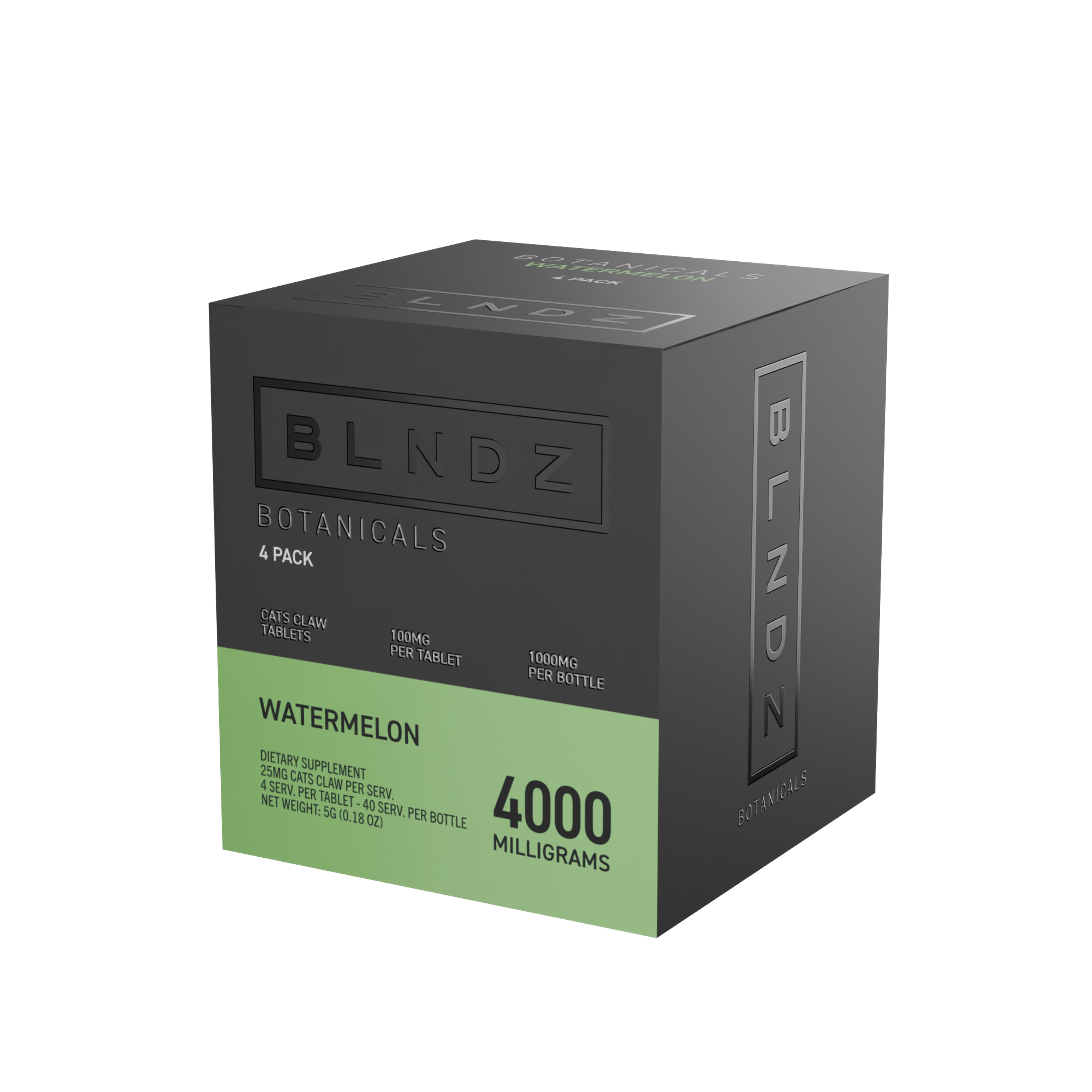 BLNDZ Botanicals 100MG Cats Claw Pill Bottle — Watermelon CDU-3 3-4 Angled Front View (Right)