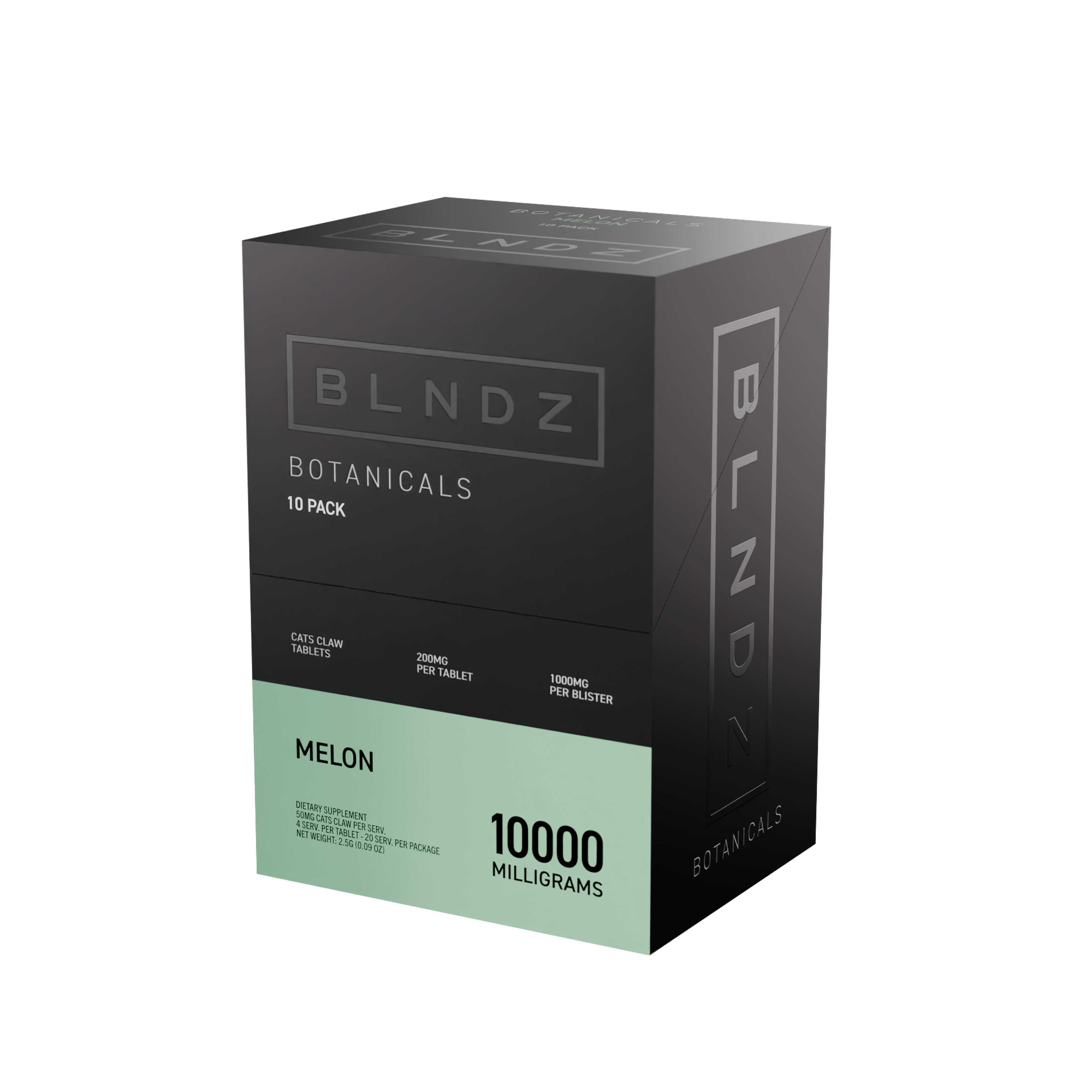 BLNDZ Botanicals 200MG Cats Claw Blister — Melon CDU-3 3-4 Angled Front View (Right)