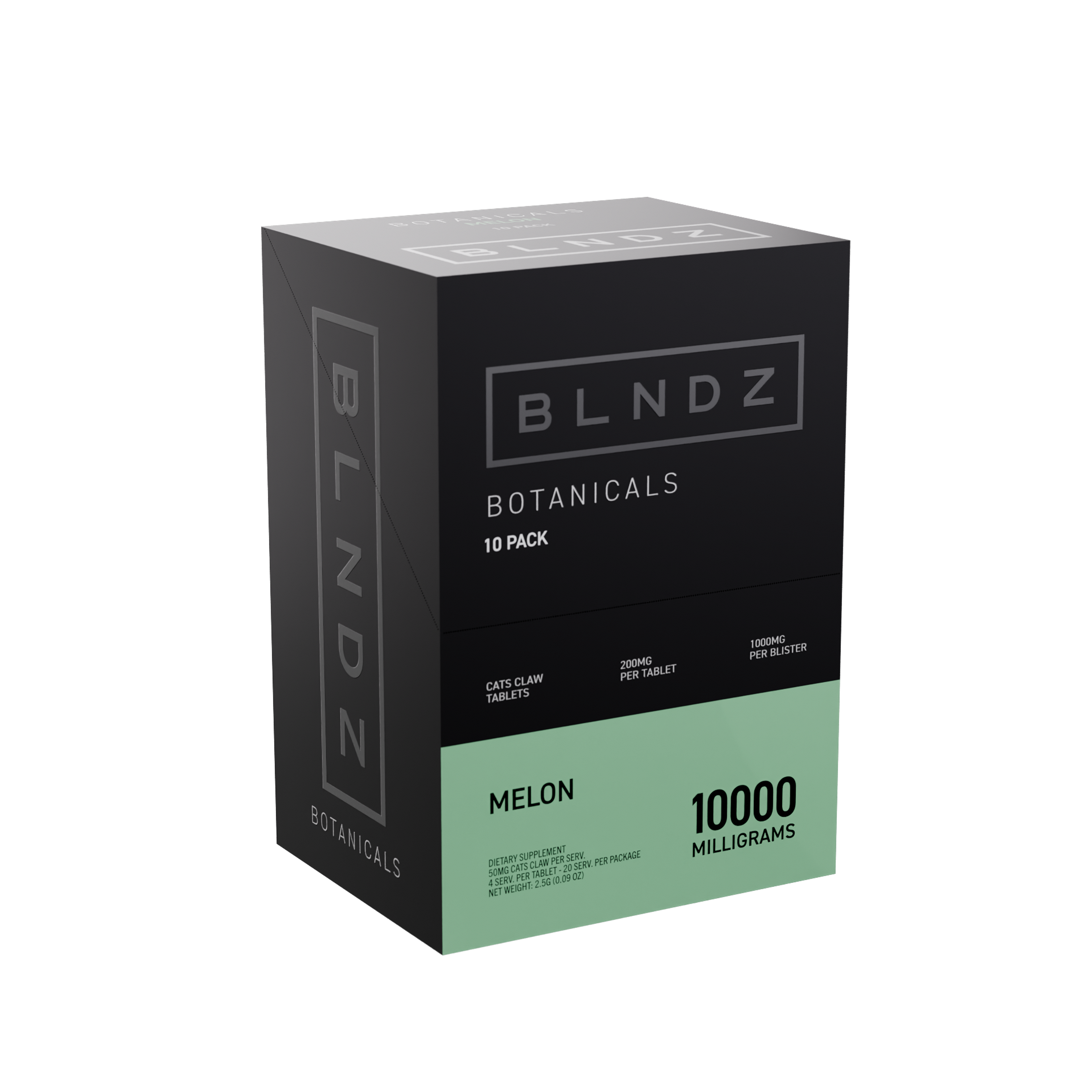 BLNDZ Botanicals 200MG Cats Claw Blister — Melon CDU-3 3-4 Angled Front View (Left)
