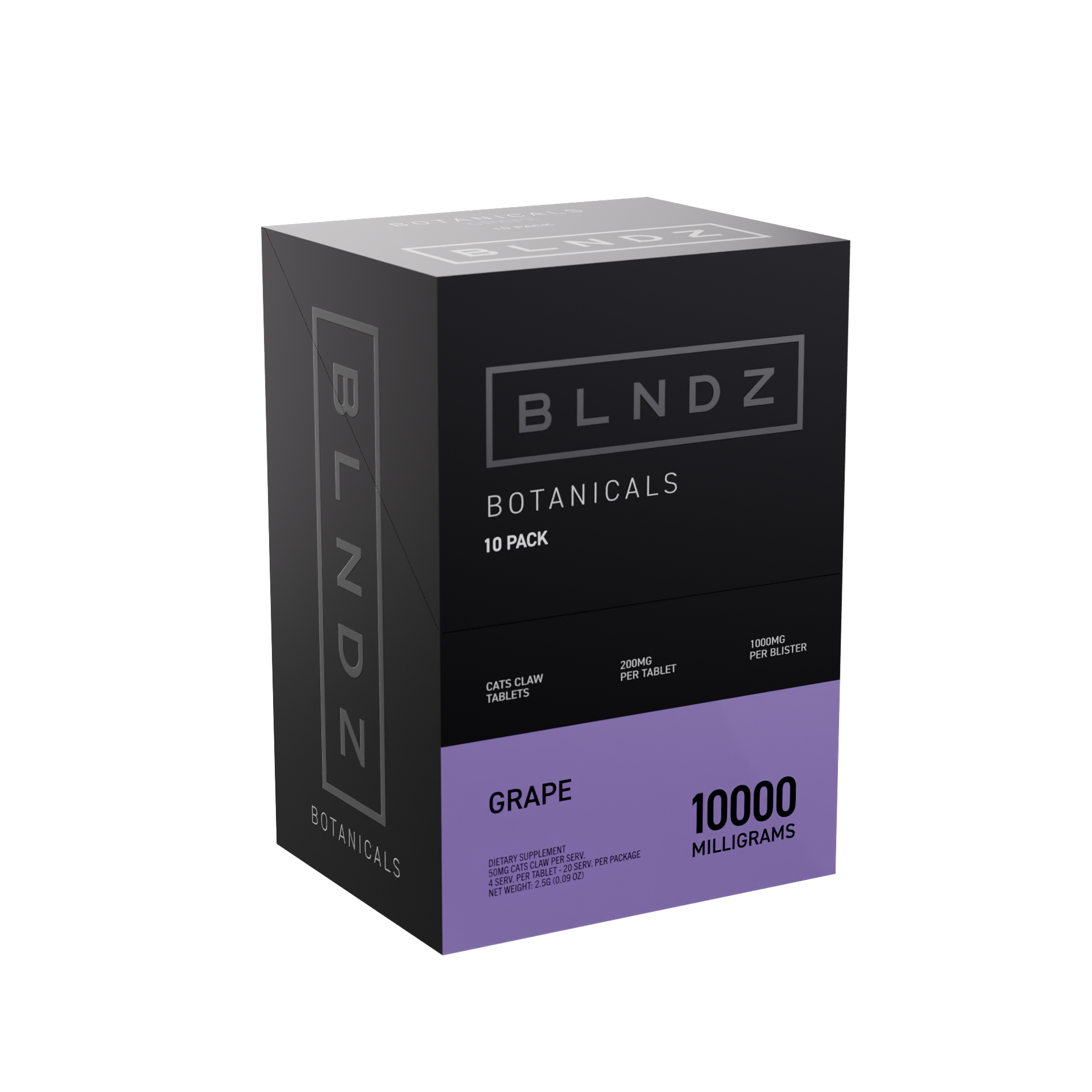 BLNDZ Botanicals 200MG Cats Claw Blister — Grape CDU-3 3-4 Angled Front View (Left)