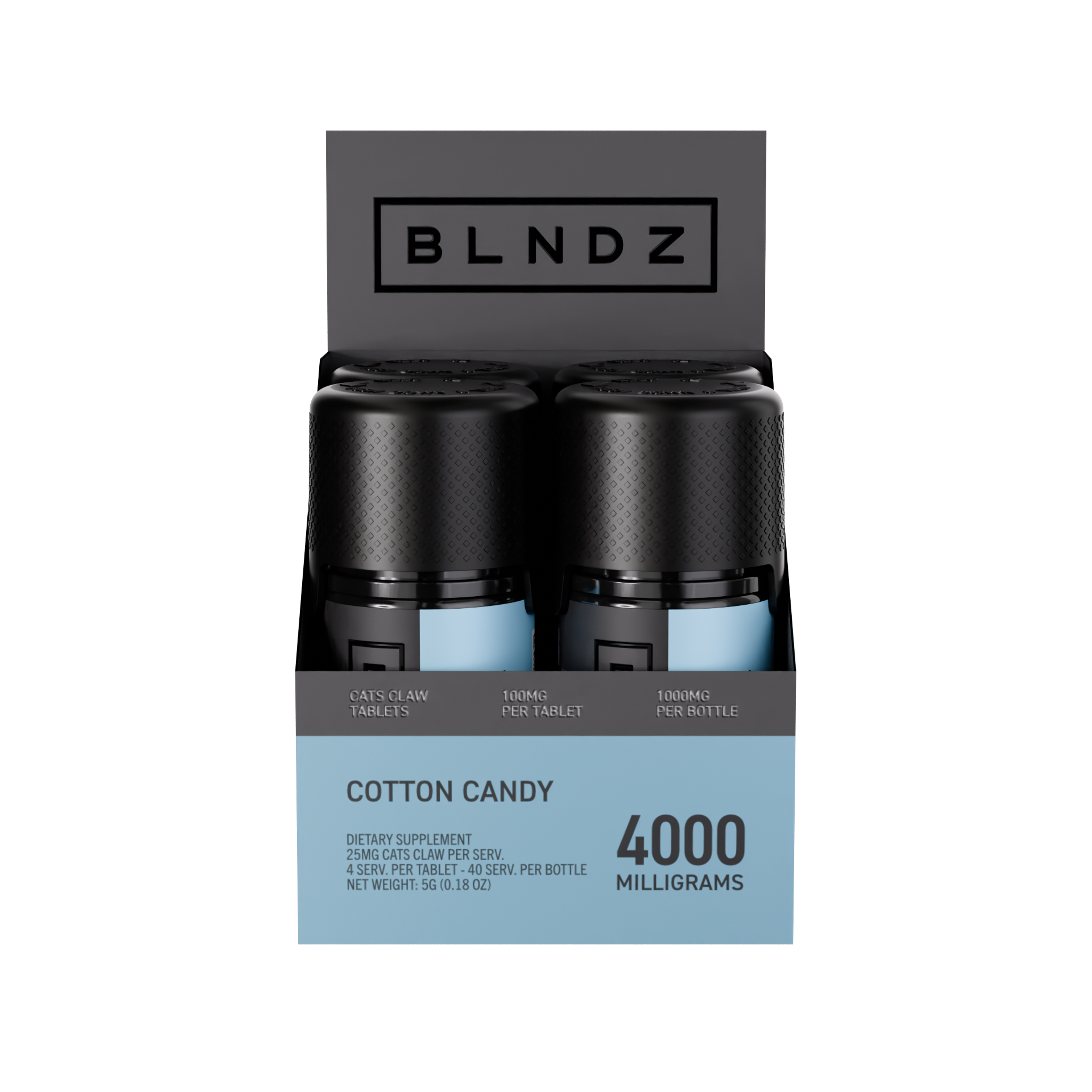 BLNDZ Botanicals 100MG Cats Claw Pill Bottle — Cotton Candy CDU-2 Front-Facing Shot