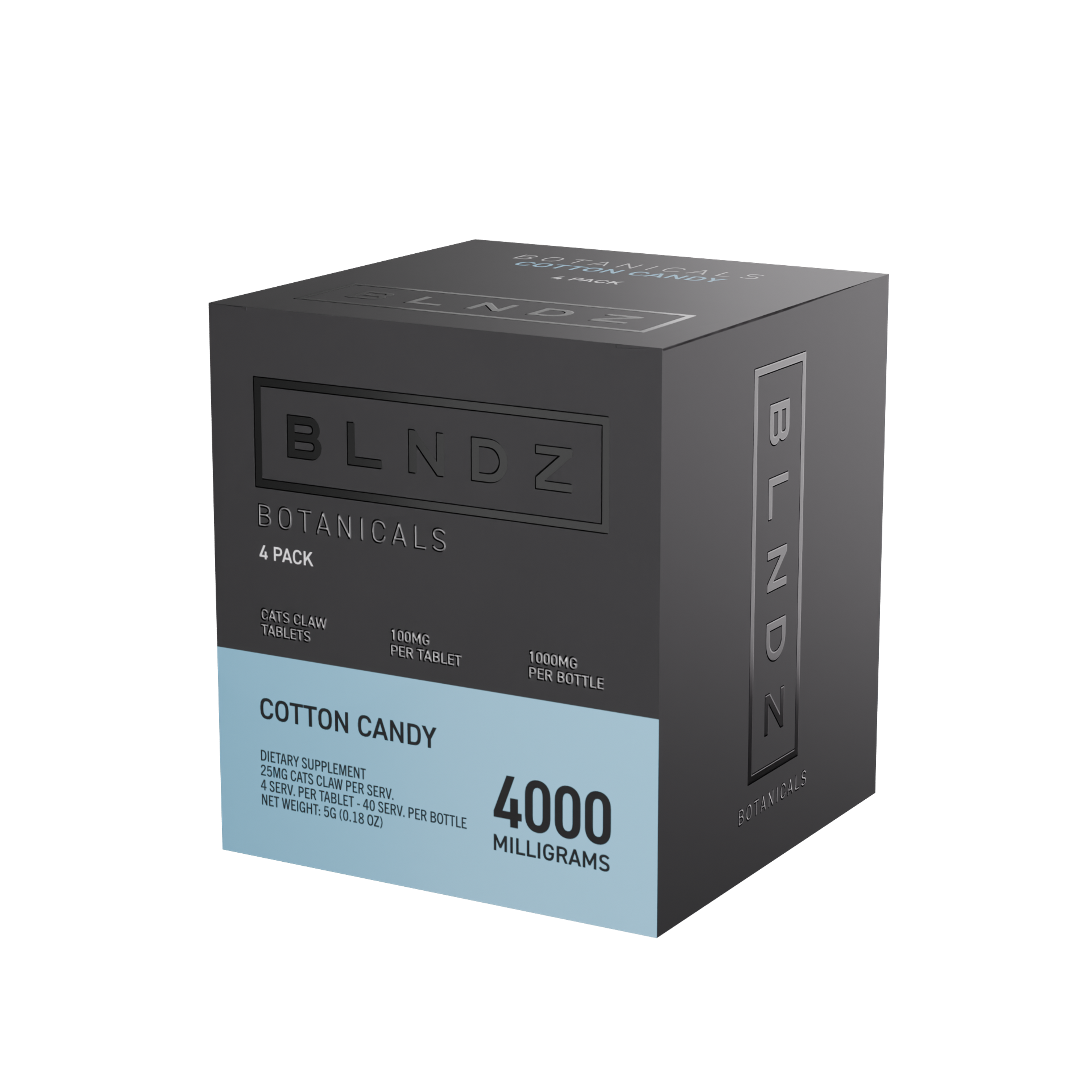 BLNDZ Botanicals 100MG Cats Claw Pill Bottle — Cotton Candy CDU-3 3-4 Angled Front View (Right)