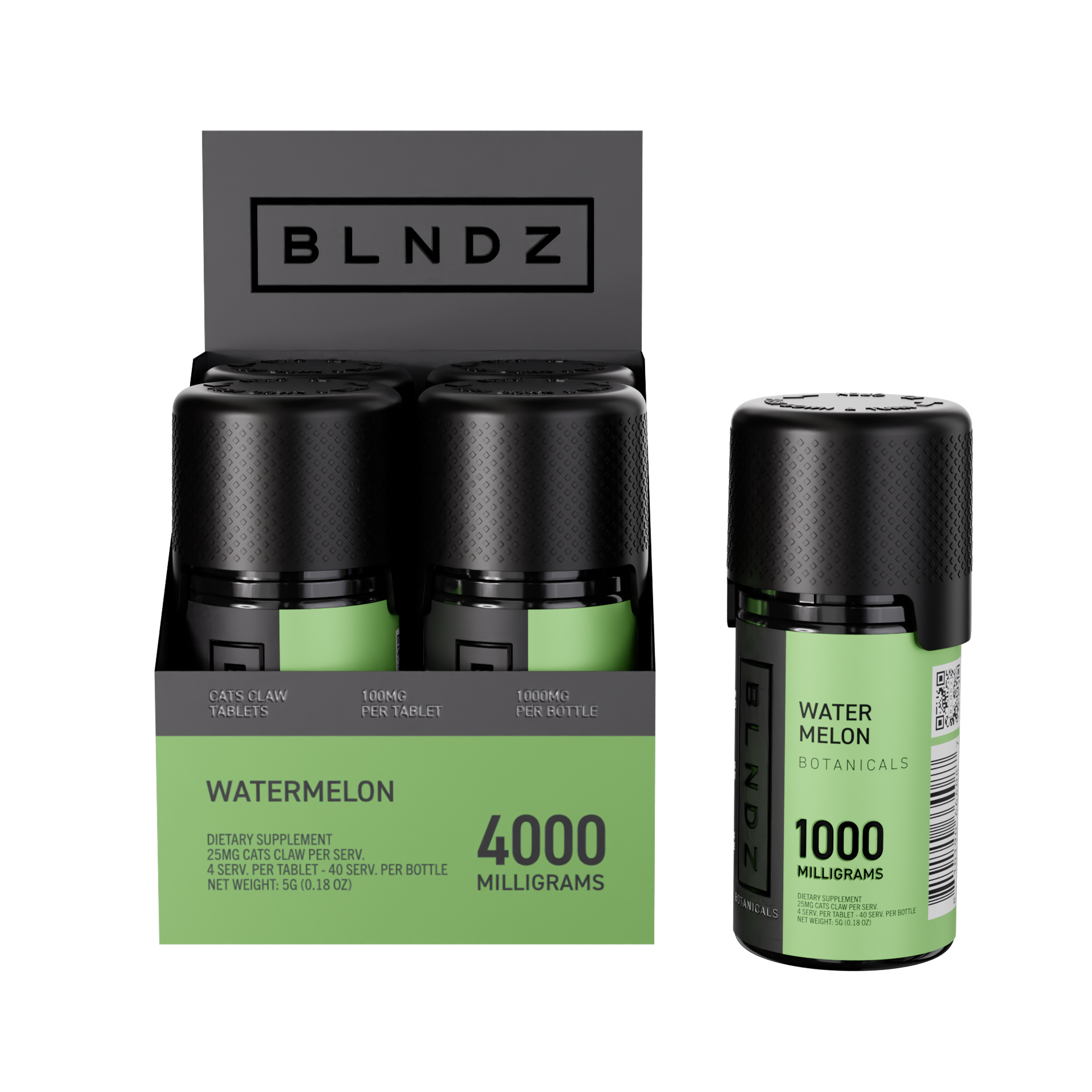 BLNDZ Botanicals 100MG Cats Claw Pill Bottle — Watermelon CDU-1 Front-Facing Shot