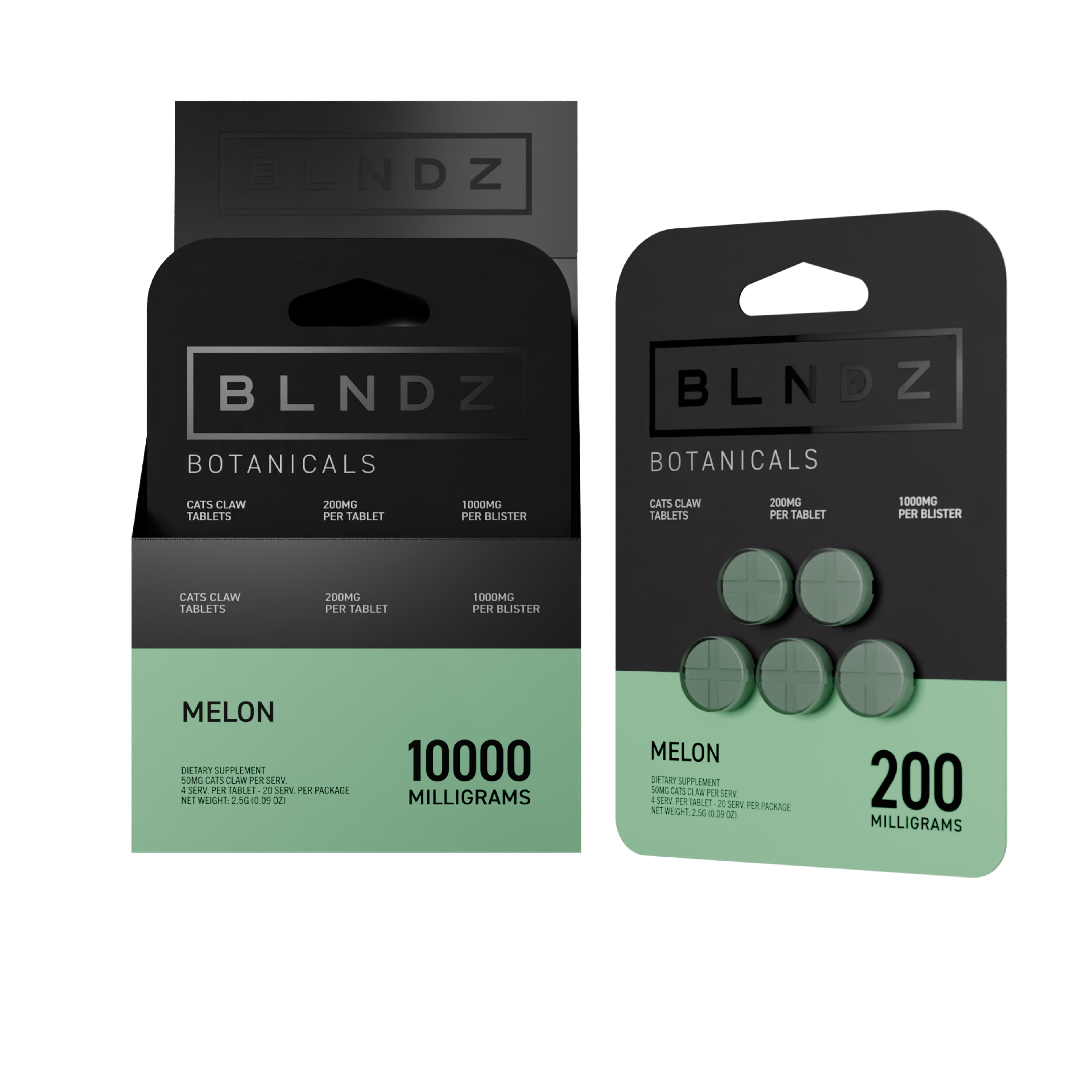 BLNDZ Botanicals 200MG Cats Claw Blister — Melon CDU-1 Front-Facing Shot
