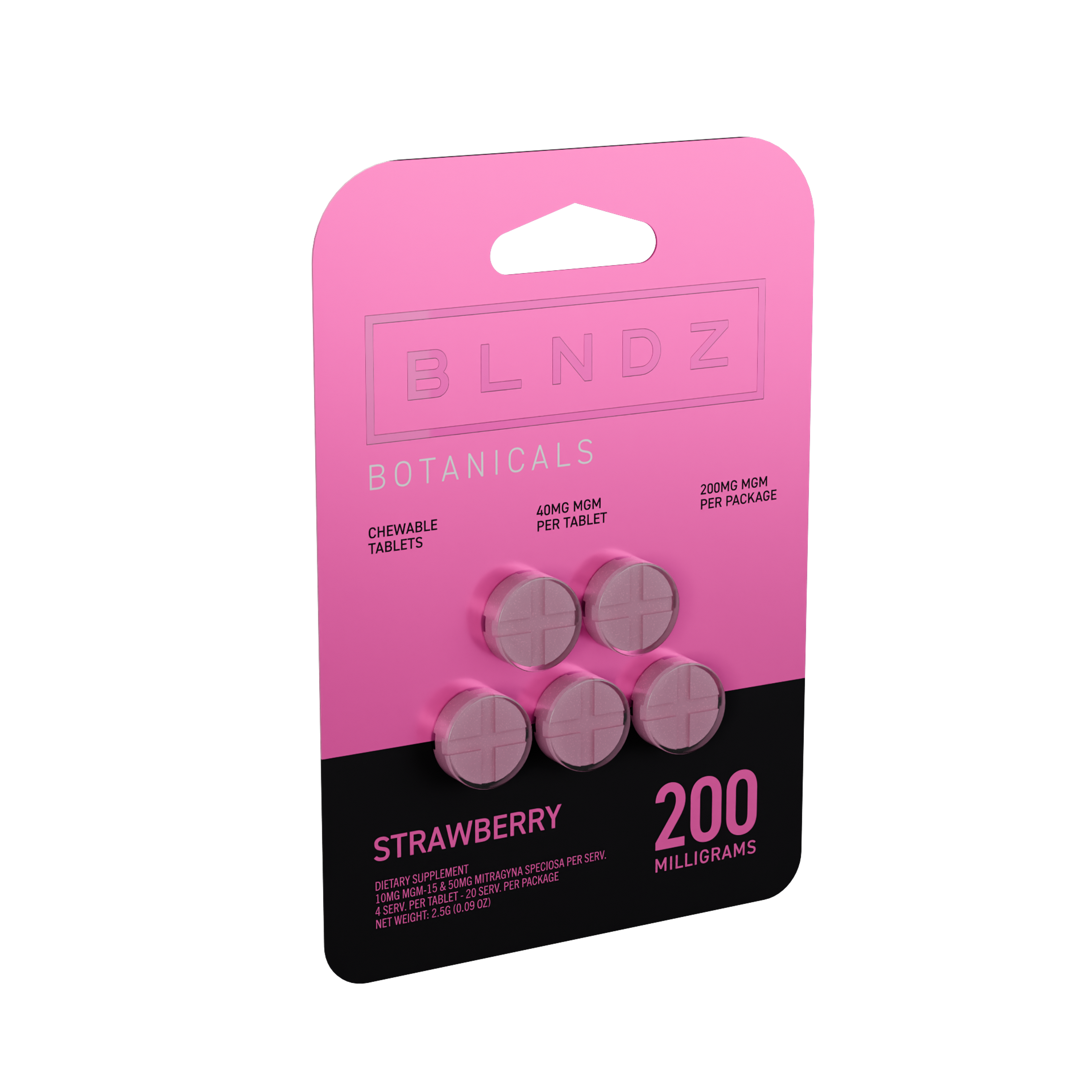 BLNDZ Botanicals 40MG MGM Blister — Strawberry Left Angle