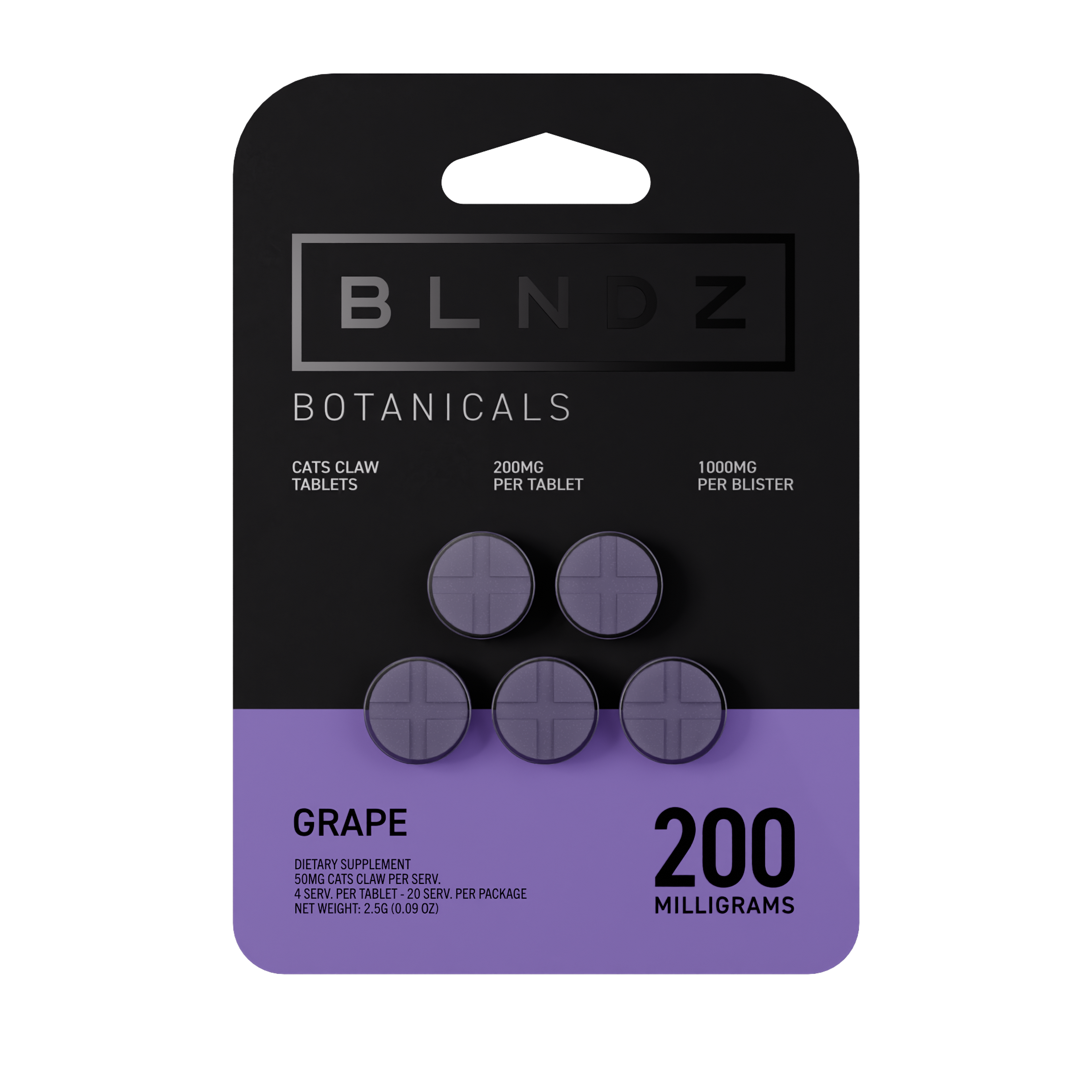 BLNDZ Botanicals 200MG Cats Claw Blister — Grape IDV Front-Facing Shot