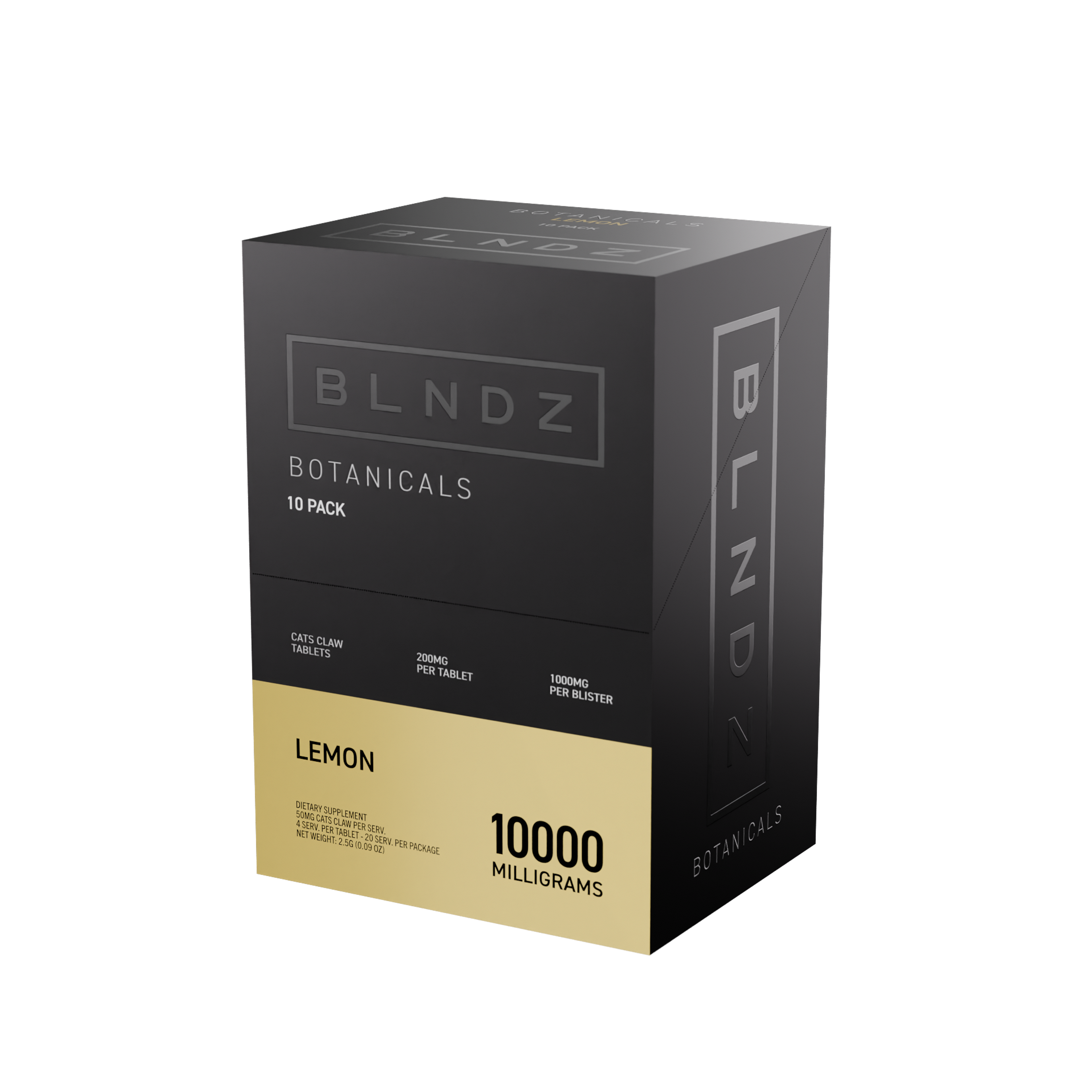 BLNDZ Botanicals 200MG Cats Claw Blister — Lemon CDU-3 3-4 Angled Front View (Right)