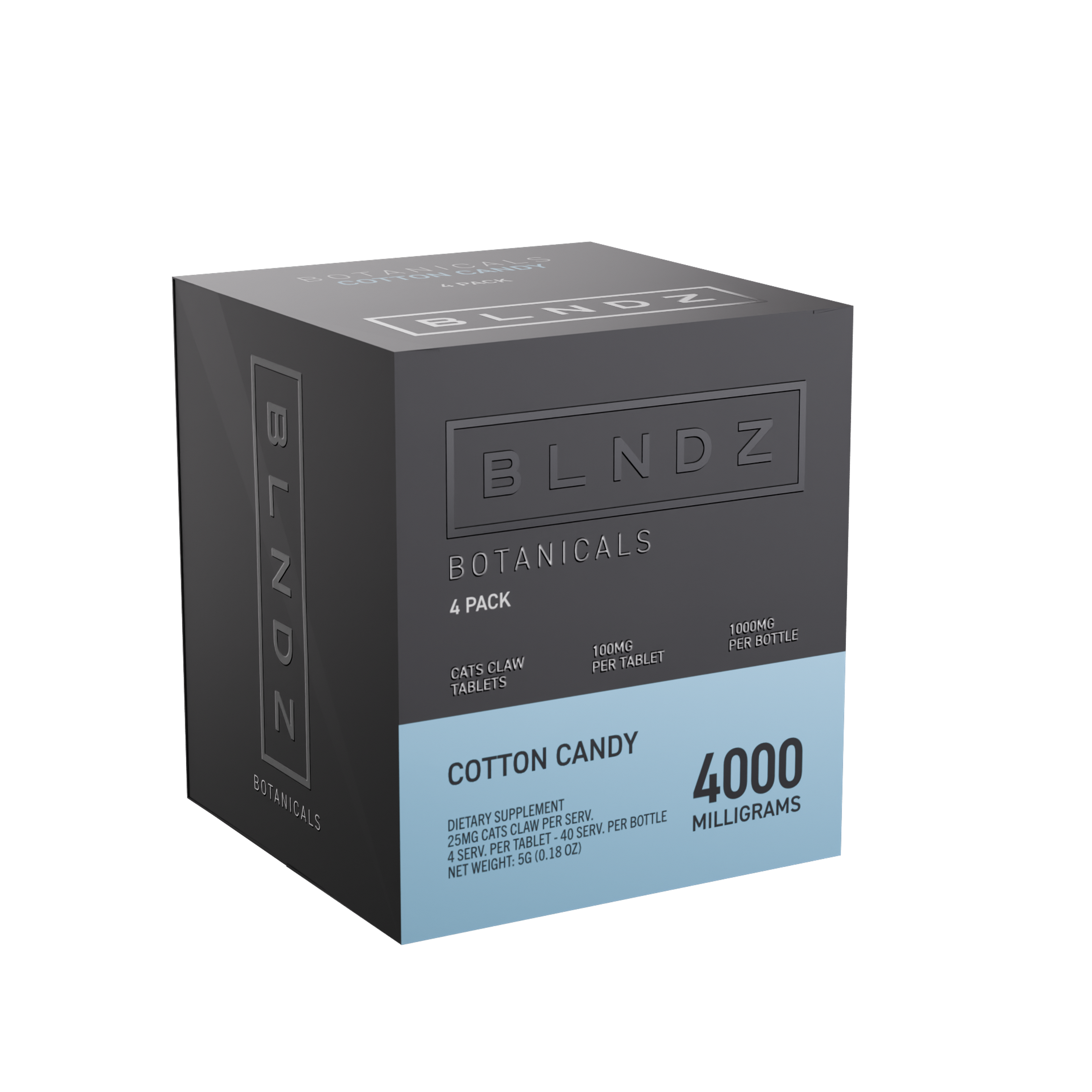 BLNDZ Botanicals 100MG Cats Claw Pill Bottle — Cotton Candy CDU-3 3-4 Angled Front View (Left)