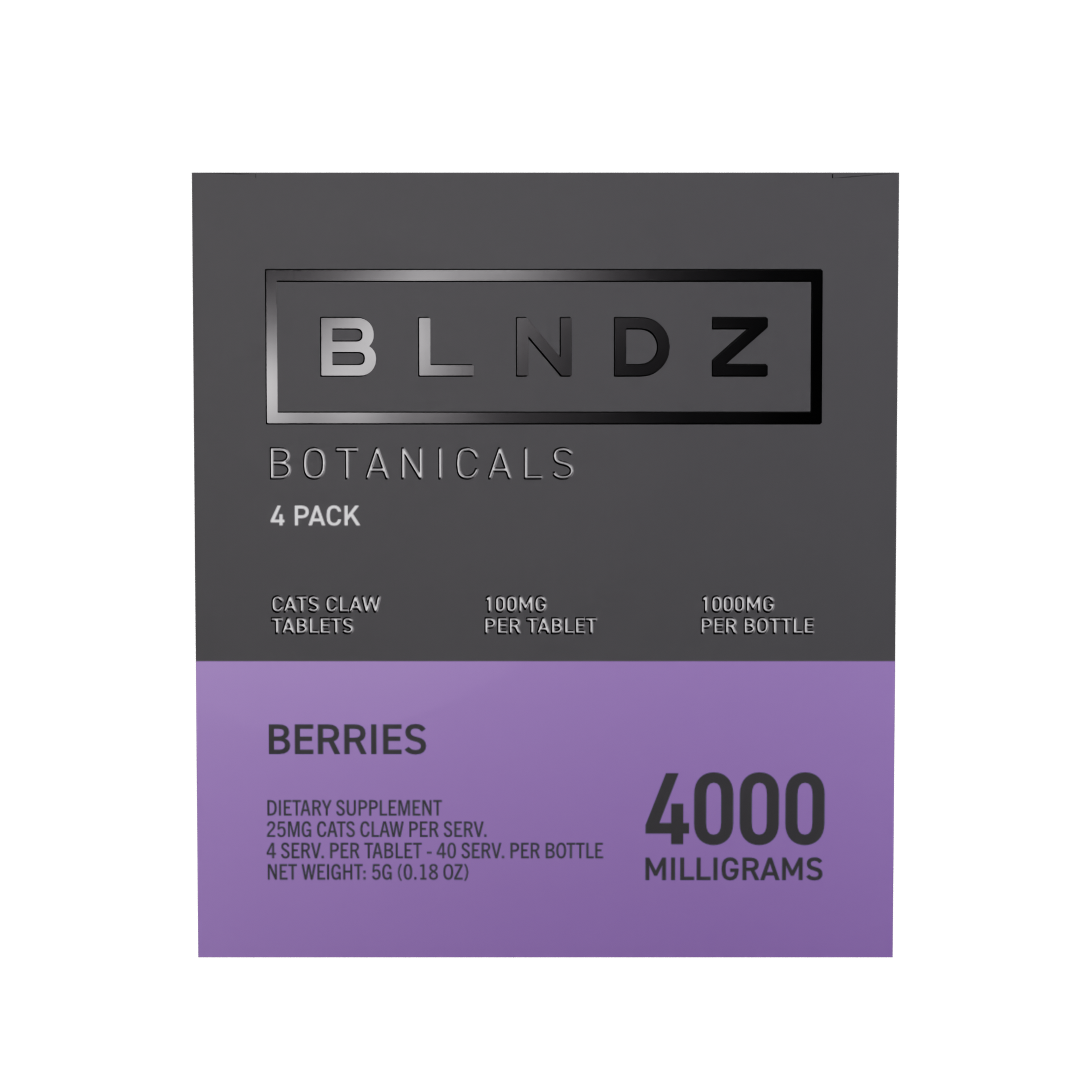 BLNDZ Botanicals 100MG Cats Claw Pill Bottle — Berry CDU-3 Front-Facing Shot