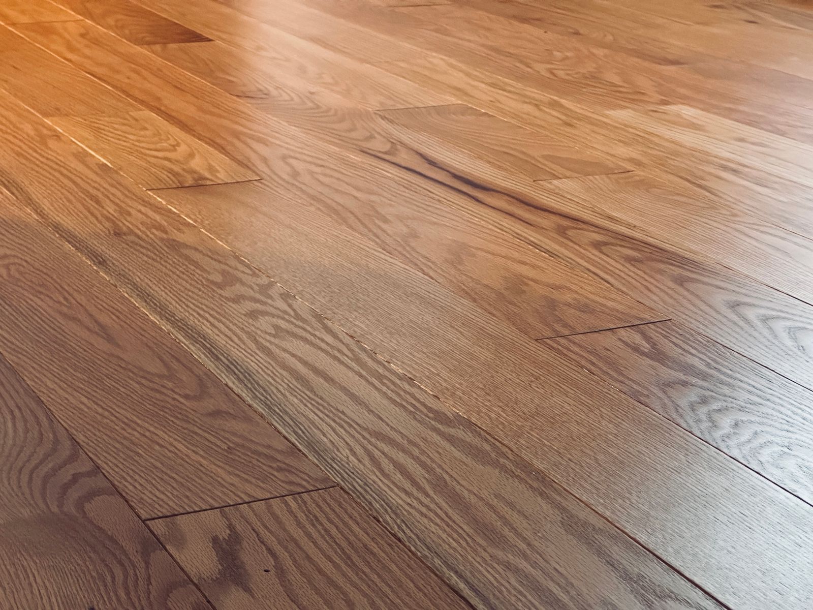 Natural hardwood flooring planks showing detailed wood grain and warm finish.