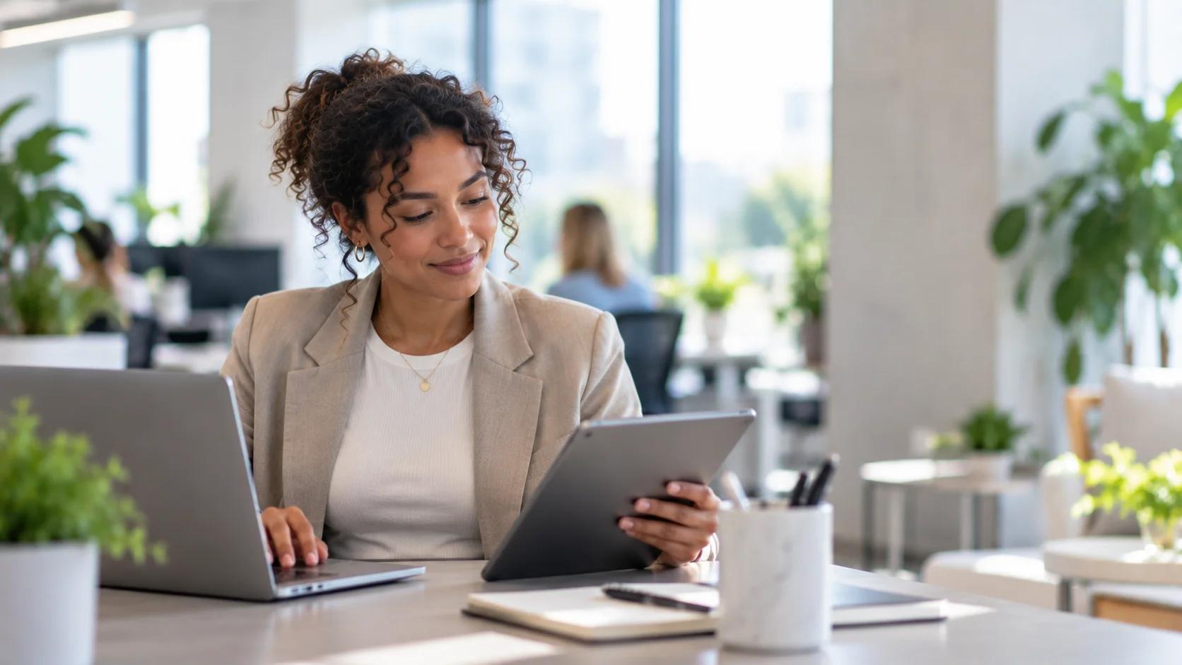 Recruiter reviewing information on a tablet