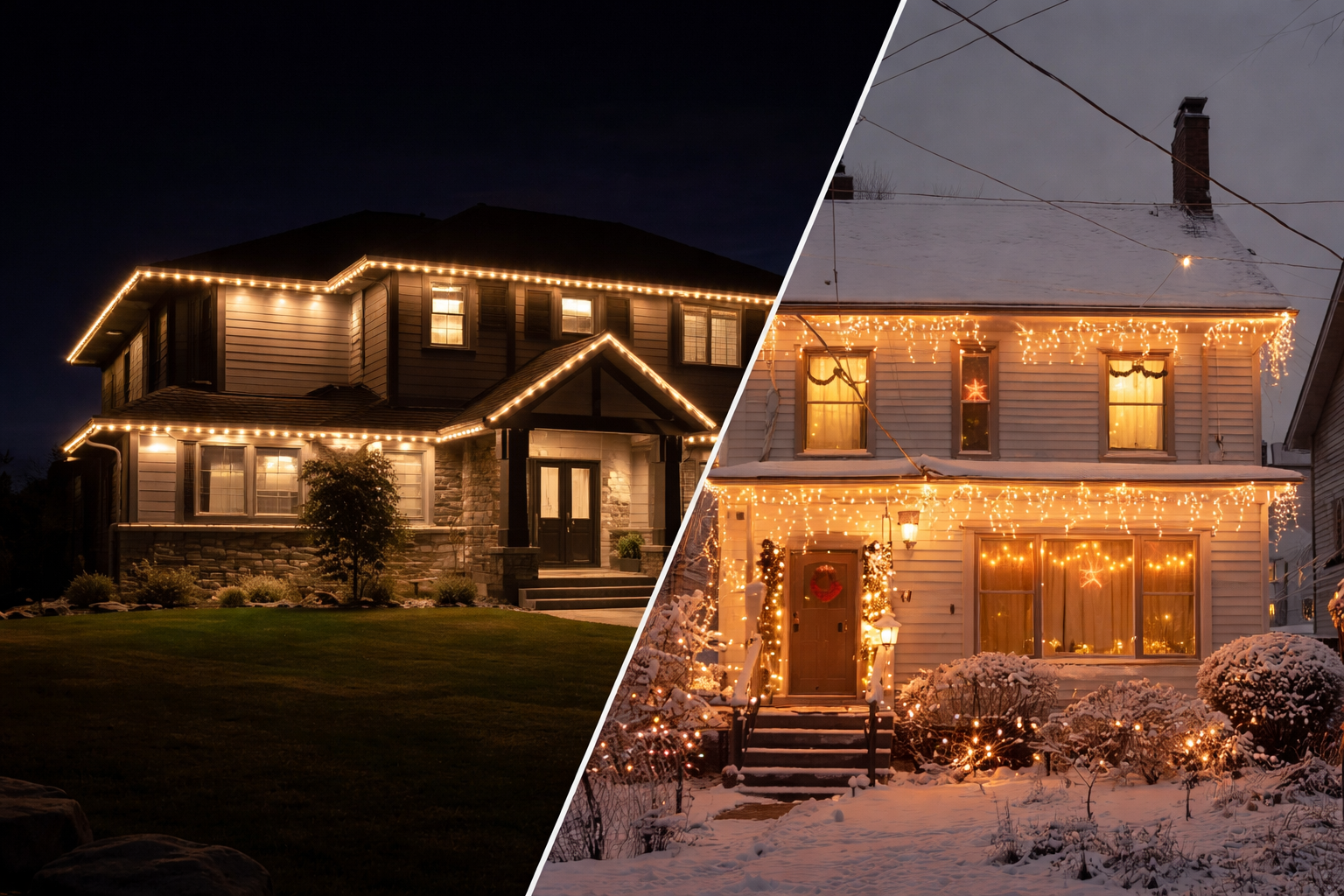 Comparison of neat trim lighting vs poorly hung christmas lights
