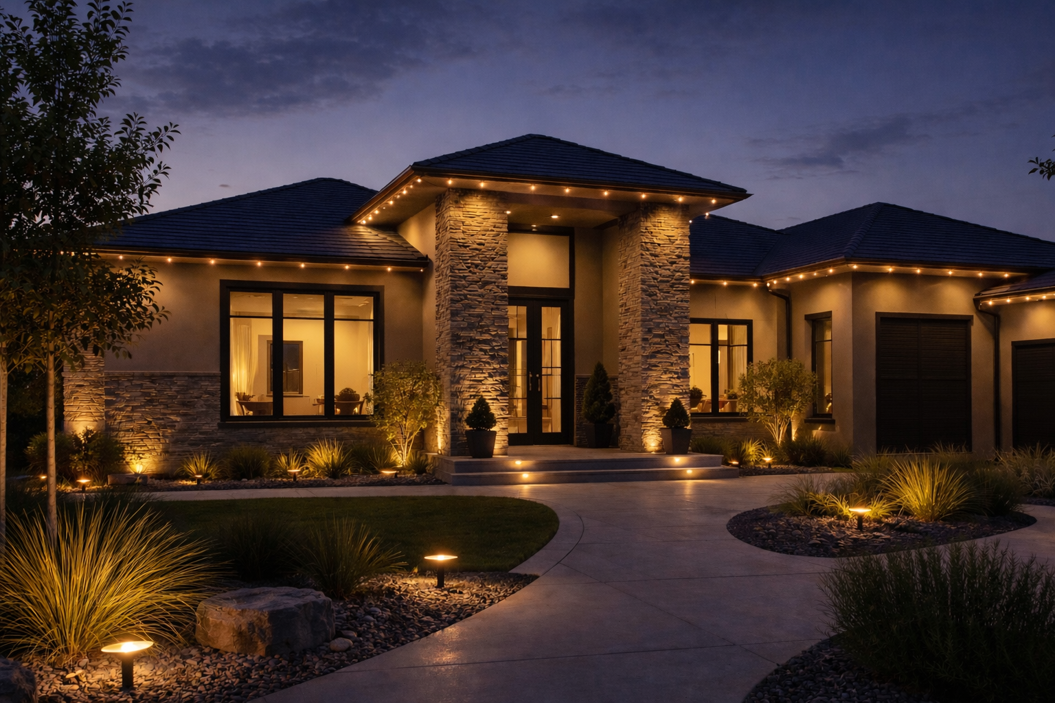 Home with premium outdoor architecture and landscape lighting