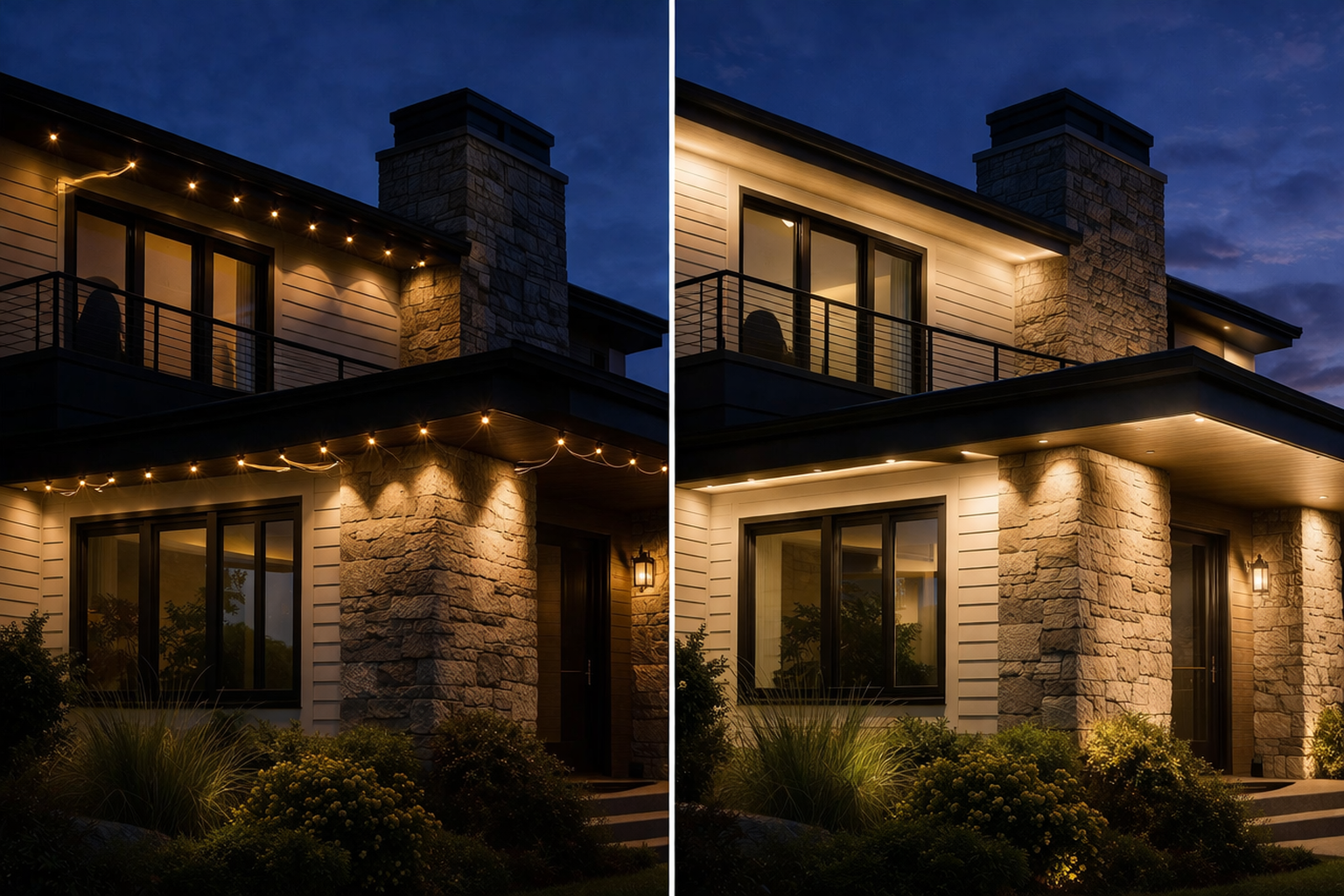 Comparison uneven lighting vs smooth wall wash exterior home